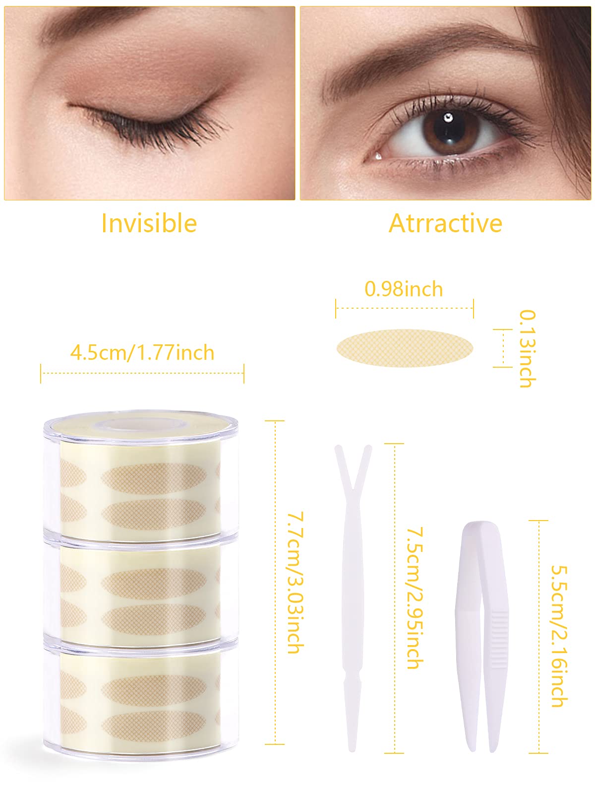 Lorvain 1800-Piece Breathable Eyelid Tape – 3 Rolls Invisible Eye Stickers, Natural Single & Double Eyelid Stickers, Waterproof Eye Tape for Bigger Eyes – Includes Y Fork & Tweezers (Wide) – Perfect for Makeup, Asian Eyelid Enhancement & Daily Beauty Routine
