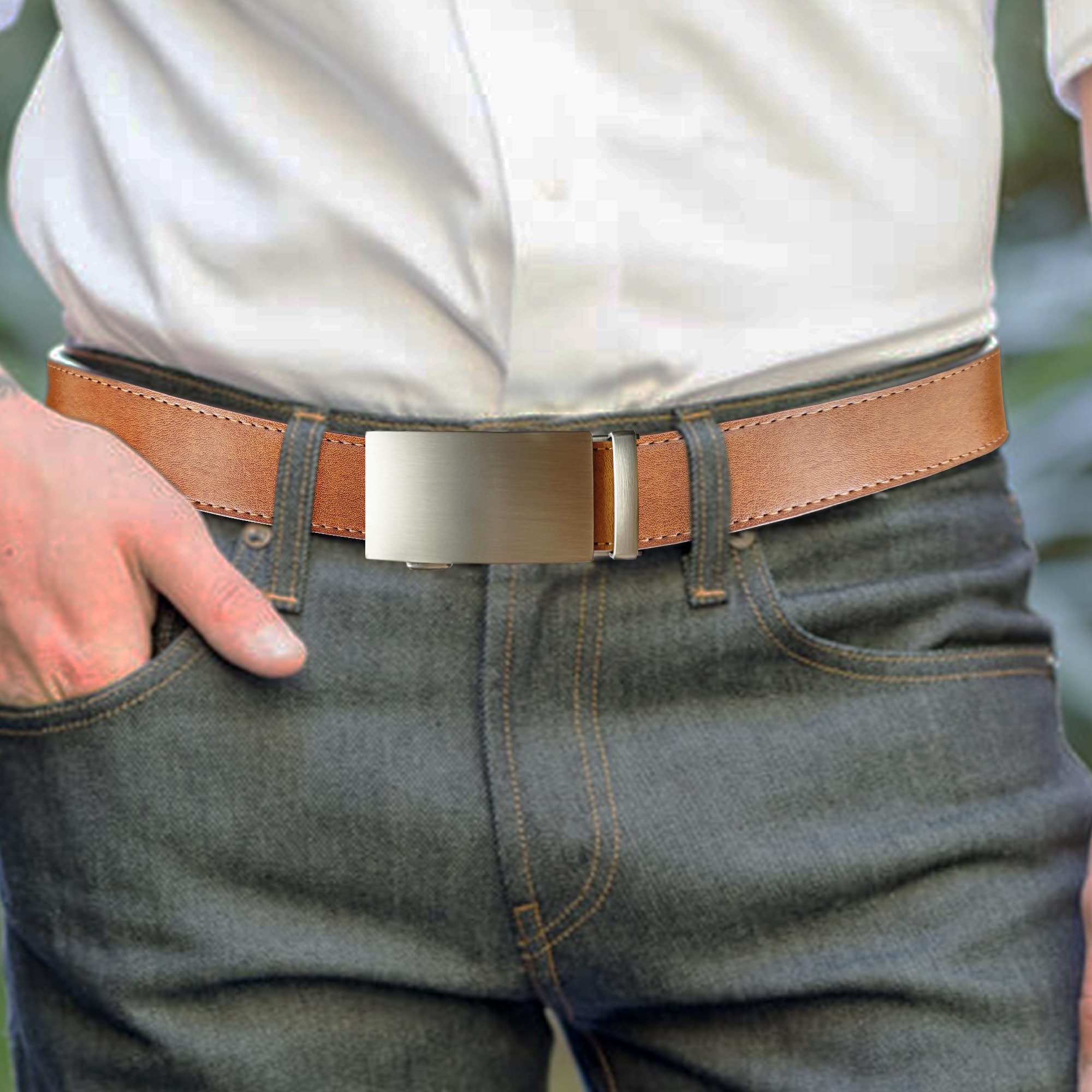 Premium Men's Leather Ratchet Dress Belt - Adjustable & Stylish for Casual Jeans & Office Wear - Perfect for Business, Formal & Everyday Use