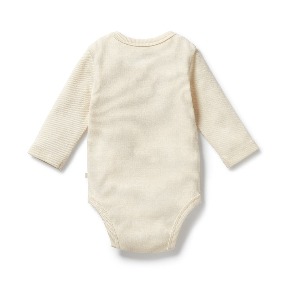 Organic Buttermilk Ribbed Long Sleeve Bodysuit for Babies - Soft & Comfortable Onesie for Everyday Wear, Playtime & Photo Shoots