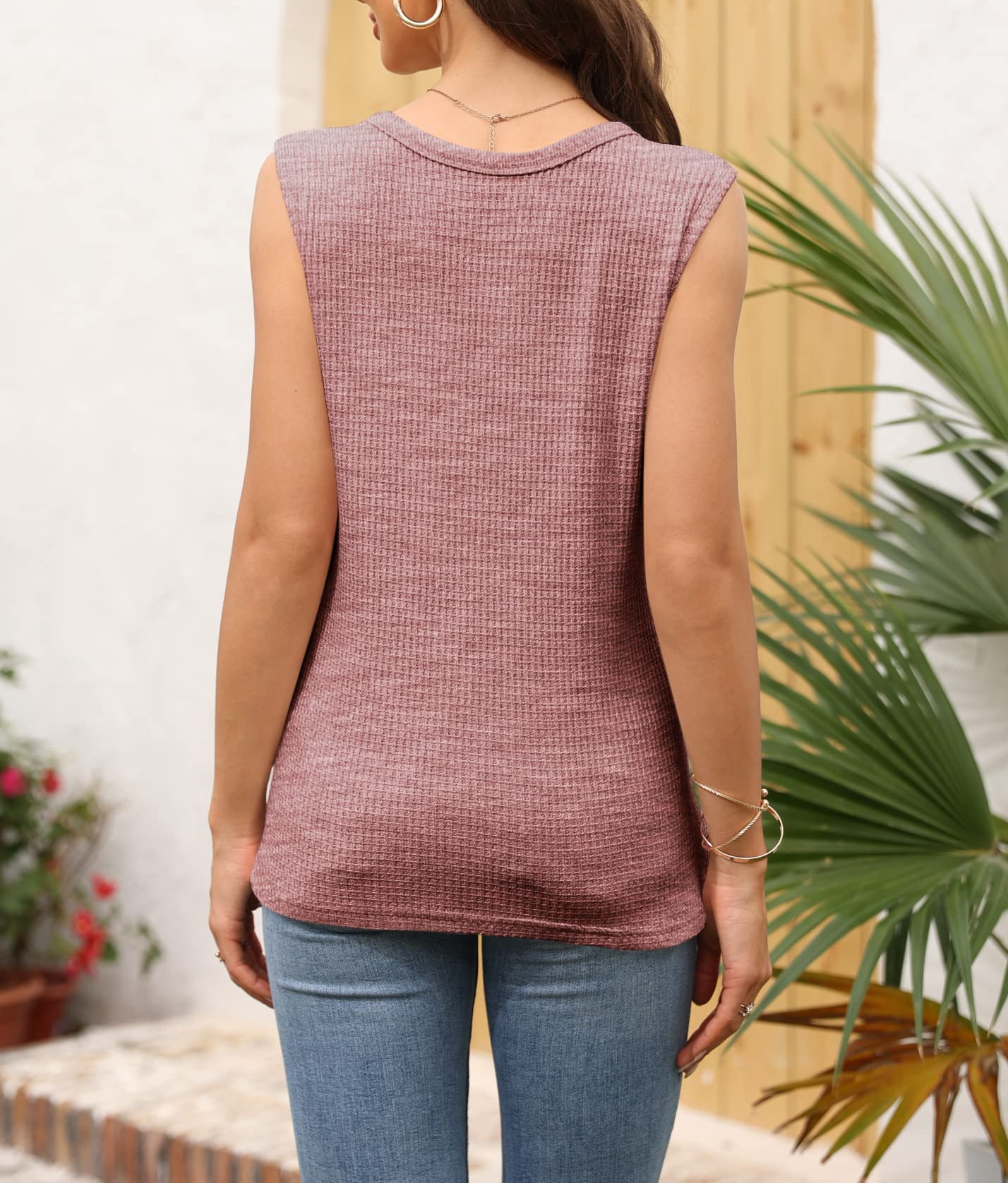 Women's V-Neck Waffle Knit Tank Tops - Summer Casual Sleeveless Loose Fit Tee Shirts for Women | Perfect for Beach, Yoga, and Everyday Wear