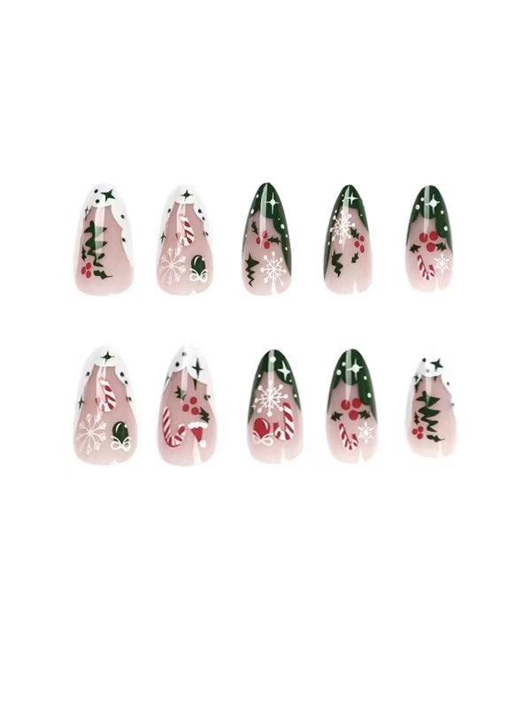 Lovevop Christmas False Nails - Glam Press on Nails for Holiday Parties, Festive Acrylic Nails with Adhesive, Perfect for Xmas, New Year & Winter Celebrations