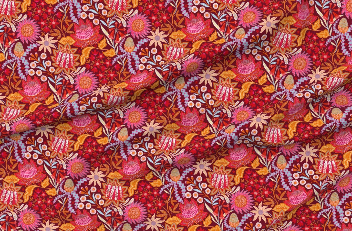 Australian Christmas Chintz Floral Pattern Printed Minky Fabric - Fat Quarter for Sewing Baby Blankets, Quilt Backing & Plush Projects - Soft Winter Holiday Fabric for DIY Crafts, Home Decor & Gift Making