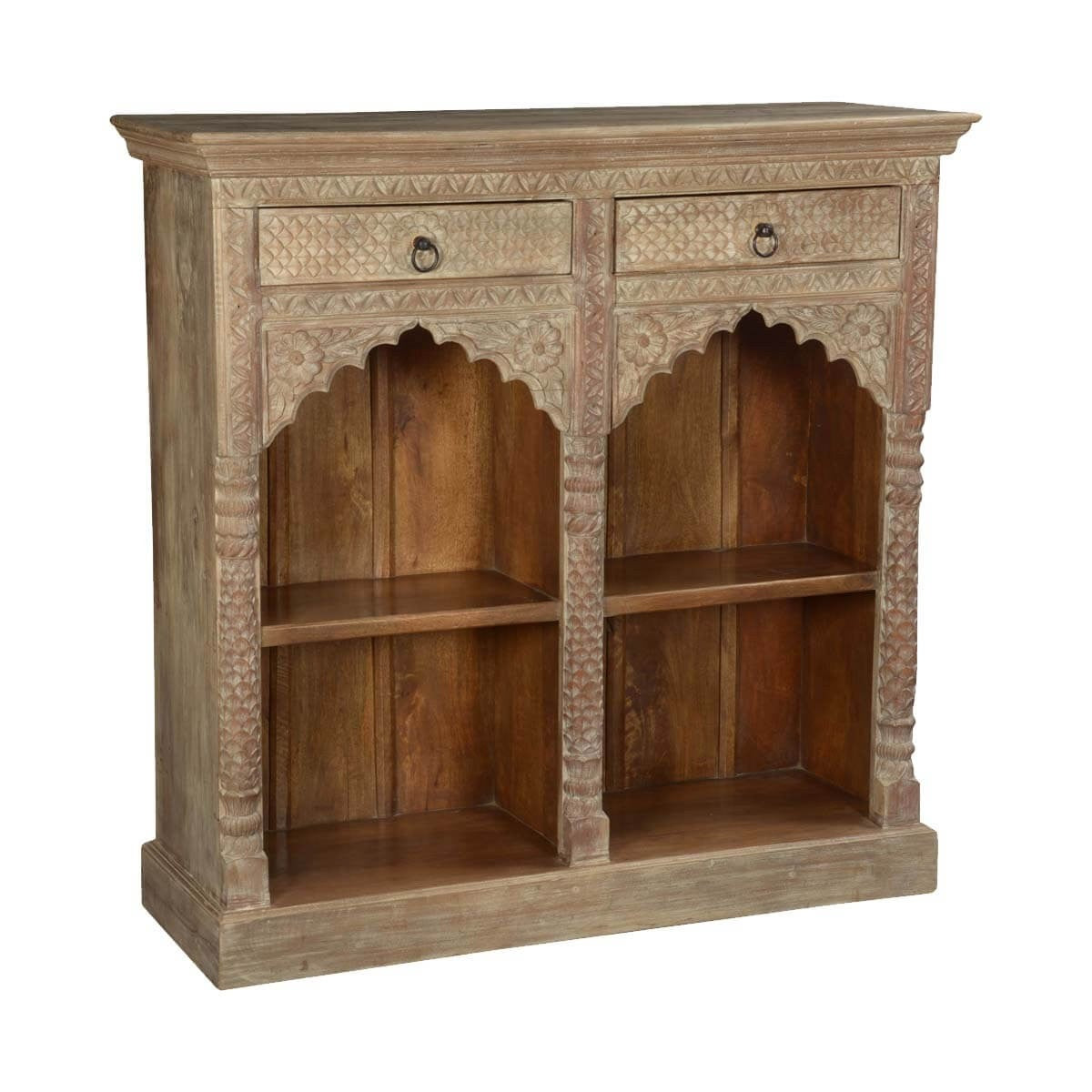 Rustic Solid Wood Arched Bookshelf with 4 Open Shelves & Drawers - Farmhouse Style Storage for Living Room, Bedroom, or Home Office - Perfect for Books, Decor, and Organizing