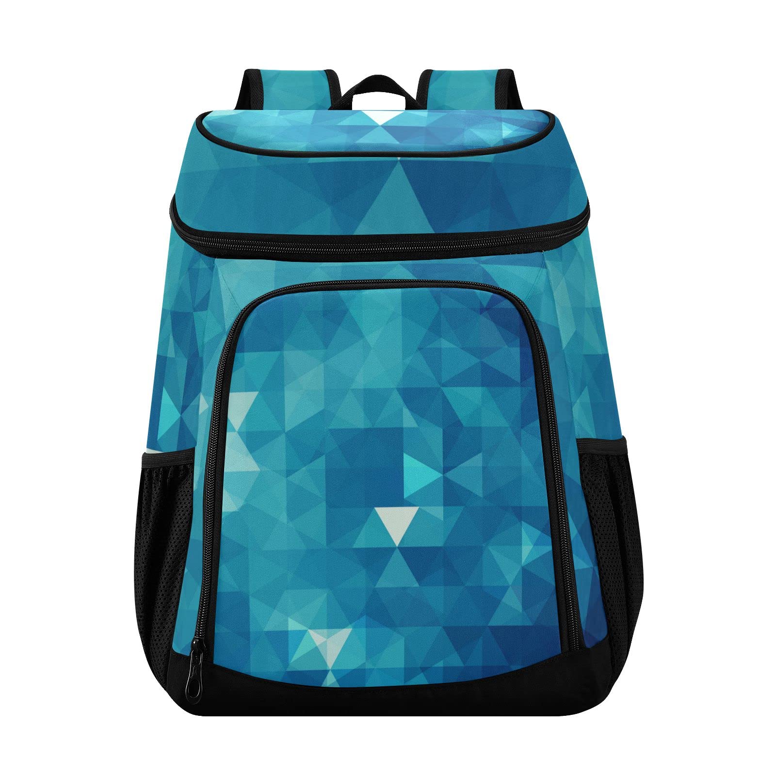 Blue Turquoise Gradient Abstract Seamless Triangles Insulated Leak-Proof Cooler Backpack for Lunch, Camping, Picnic & Hiking - Reusable Shoulder Cooler Bag for Women & Men - Perfect for Outdoor Adventures, Beach Trips and Daily Commutes