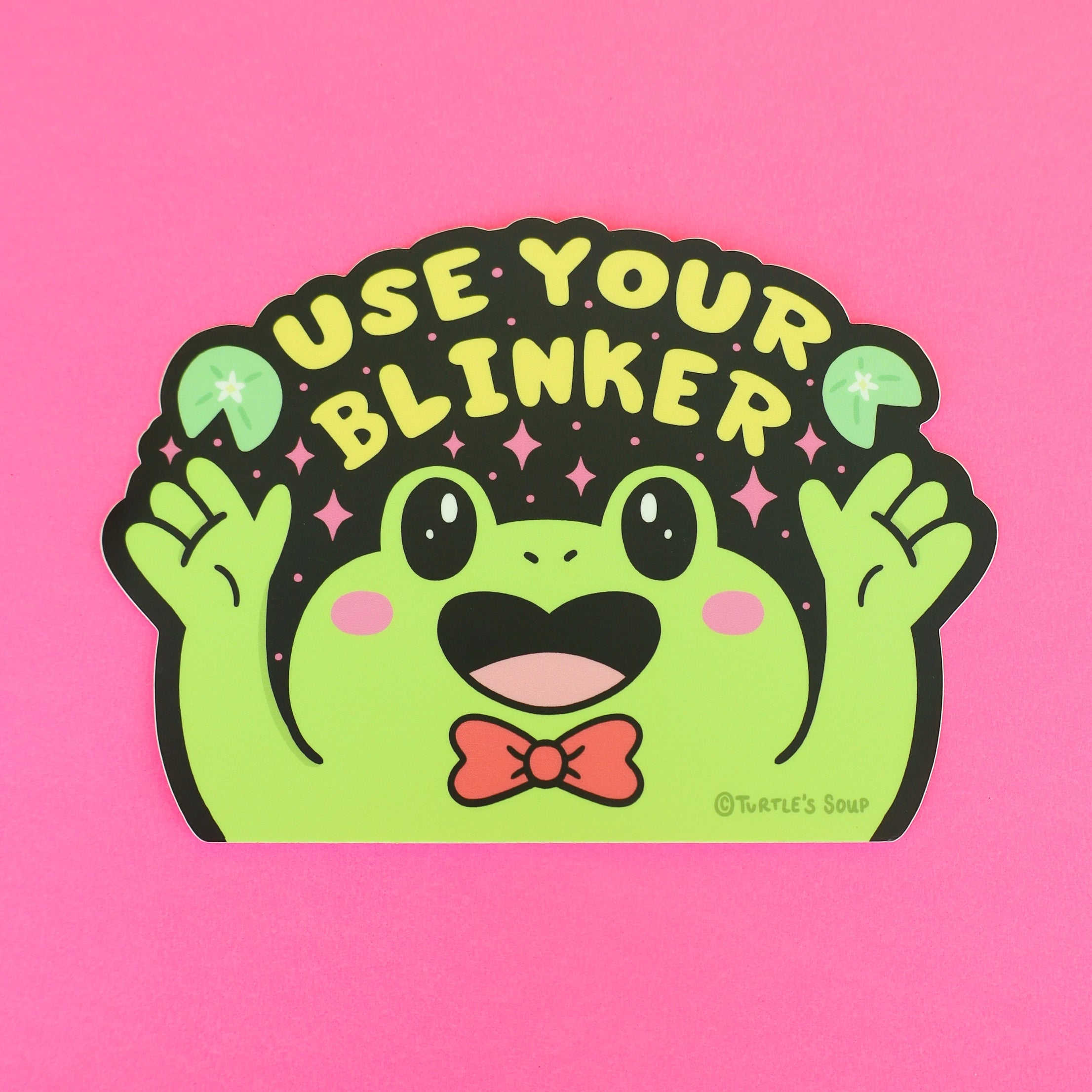 Funny 'Use Your Blinker' Frog Vinyl Decal - Waterproof Stickers for Cars, Laptops, Water Bottles | Perfect for Drivers, Office Workers & College Students