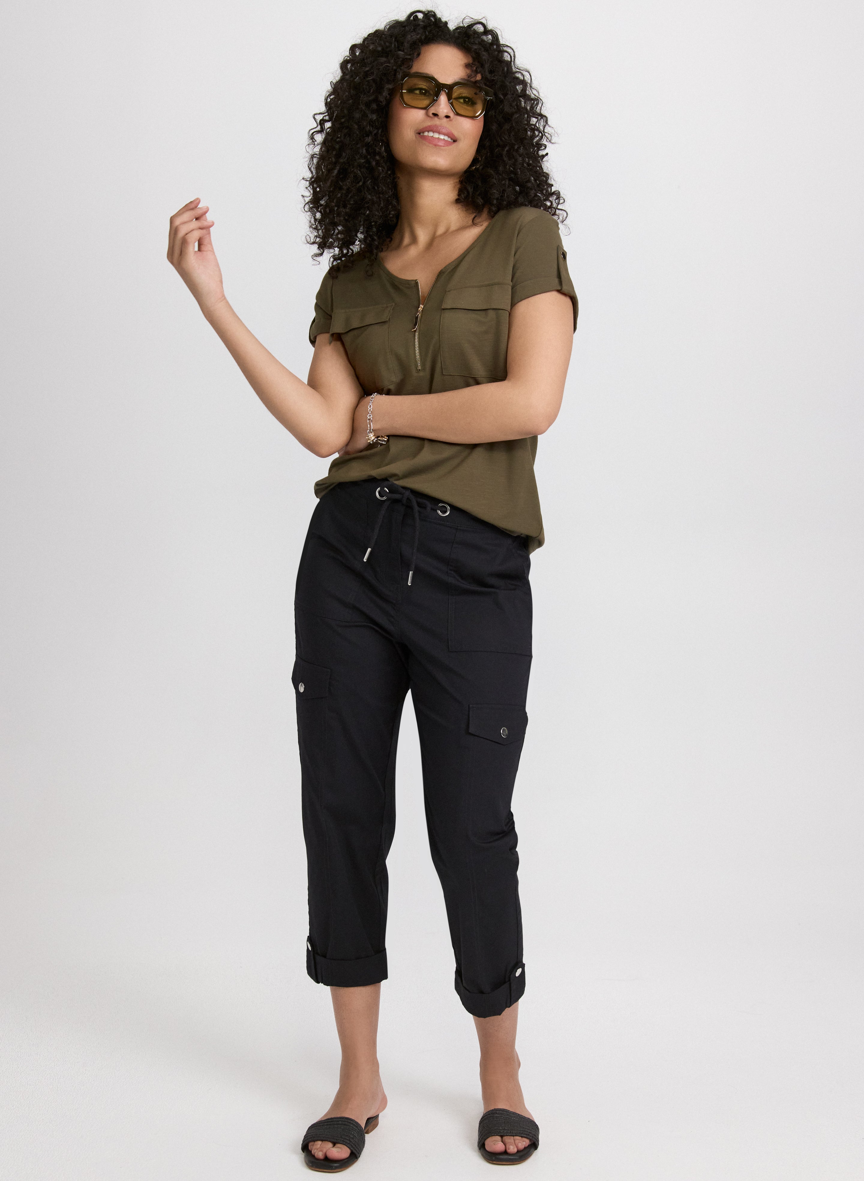 Breathable Cotton Drawstring Waist Cargo Capri Pants for Women - Perfect for Hiking, Travel & Outdoor Adventures