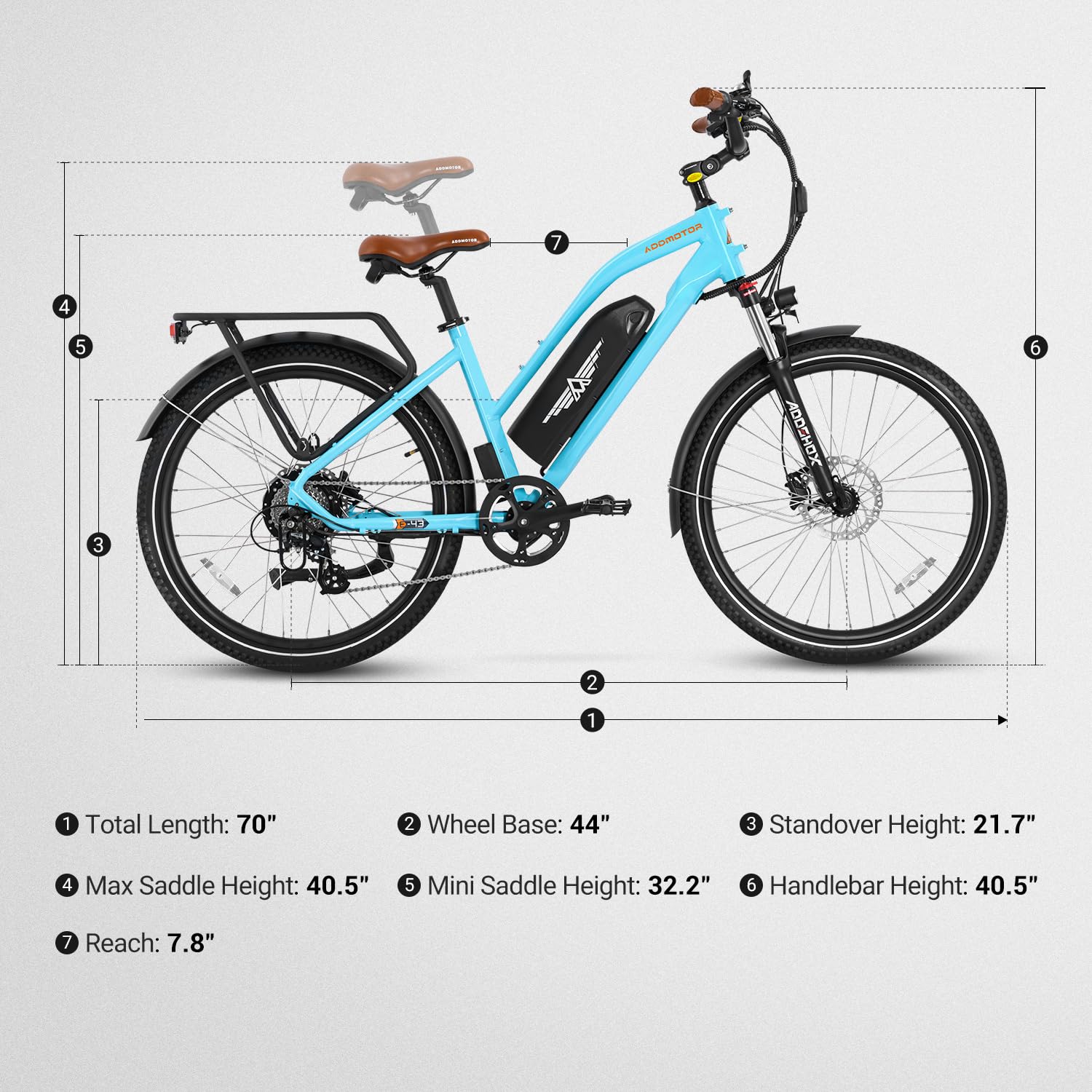ADDMOTOR CITYPRO E-43 500W Electric Bike for Adults - 720WH 48V 15Ah UL Certified Battery, 95 Mile Range, 26