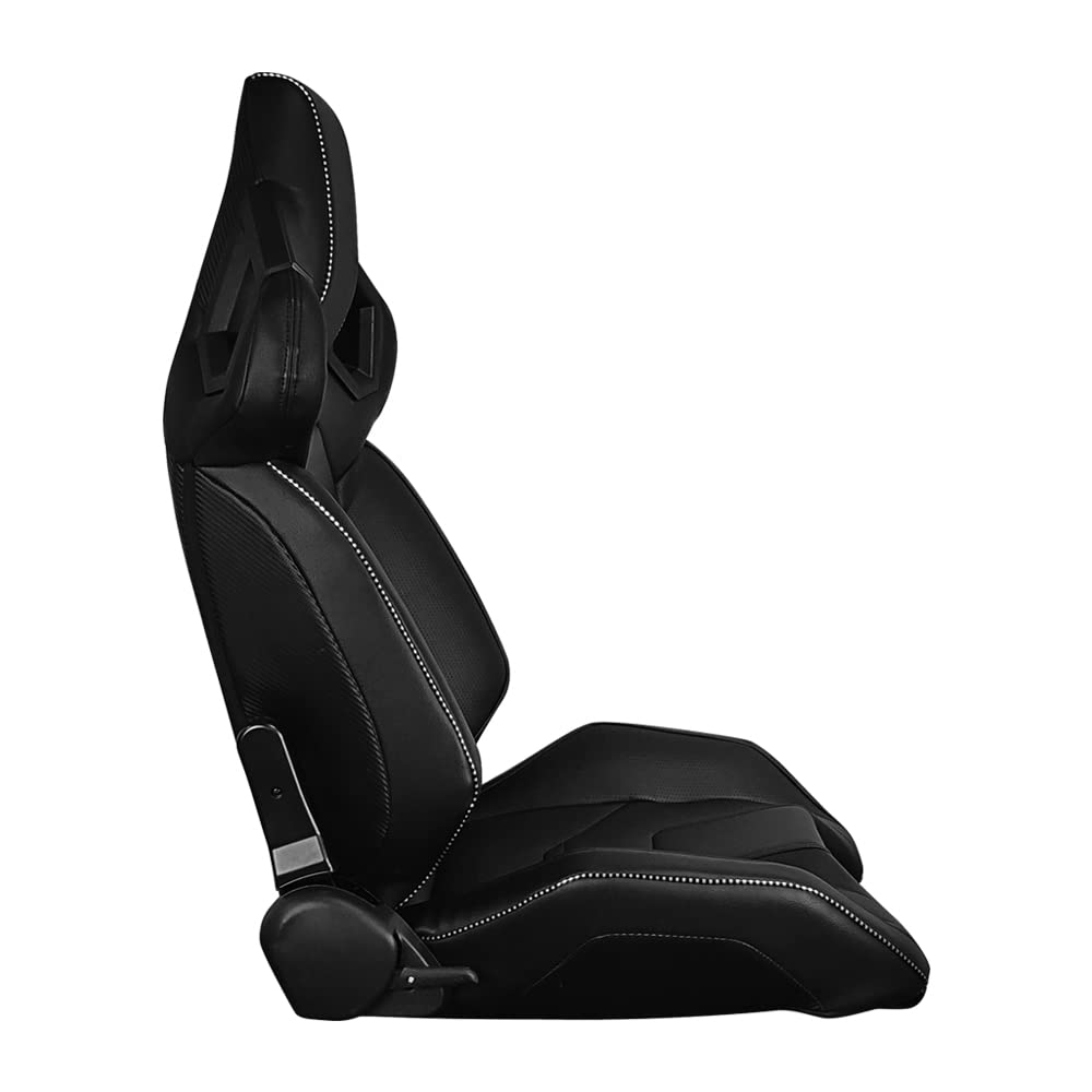 Freemotor802 Universal Racing Seat - Reclinable Sport Seat with Dual Lock Sliders, Adjustable PU & Carbon Fiber Fabric (Passenger Side, Black) - Perfect for Car Enthusiasts & Racing Simulation Setups