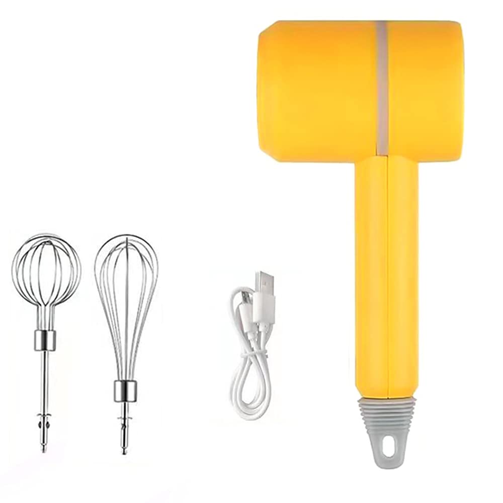 **Cordless Electric Hand Mixer - 3-Speed Rechargeable Stainless Steel Egg Whisk for Baking, Whipping Cream, Mixing Cookies & Cakes - Detachable & Portable (Yellow) - Perfect for Home Kitchen & Baking Enthusiasts**