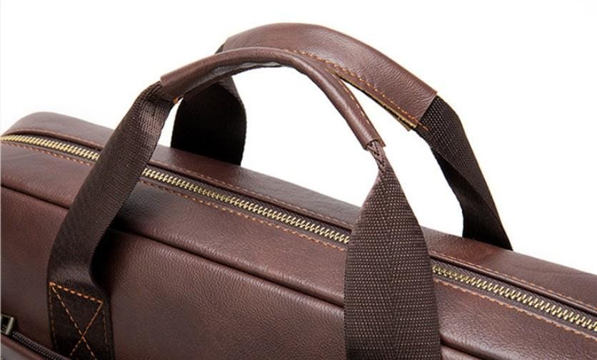 Premium Genuine Leather Laptop Messenger Bag for Men & Women - Business Briefcase with Adjustable Strap (Brown) - Perfect for Work, Travel & Daily Commute