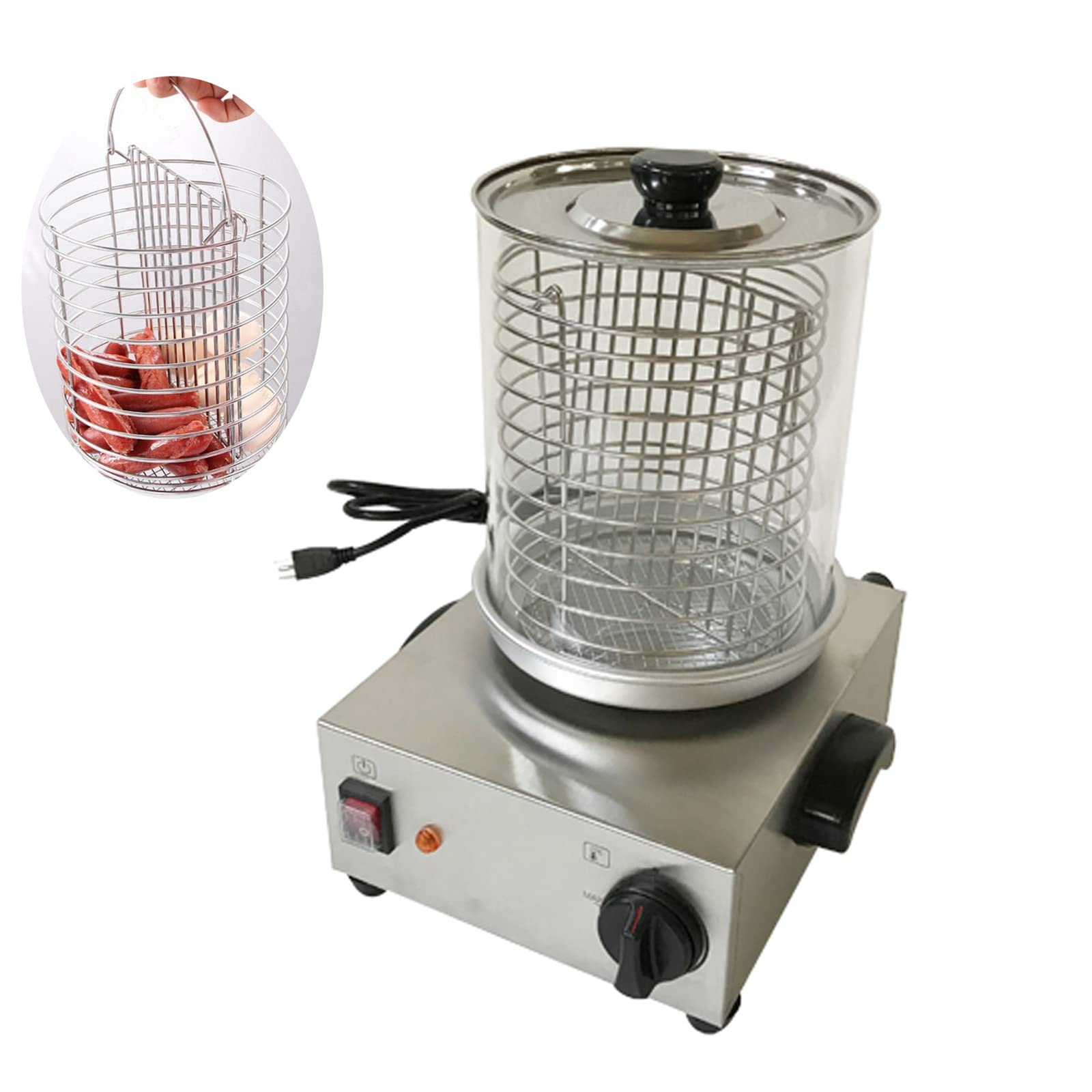 Commercial Hot Dog Warmer & Bun Toaster with Temperature Control - 110V Electric Sausage Grilling Machine for Restaurants, Food Trucks & Catering Events - Perfect for Fast Food Service, Concessions & Outdoor Cooking