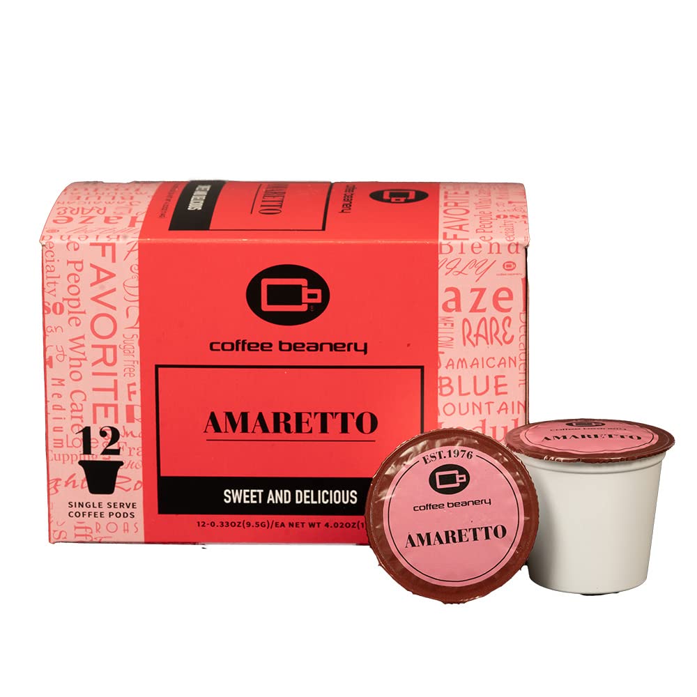 Amaretto Coffee Pods by Coffee Beanery | 12 Count Medium Roast Arabica Coffee Capsules | Perfect for Keurig Brewers & Office Coffee Breaks