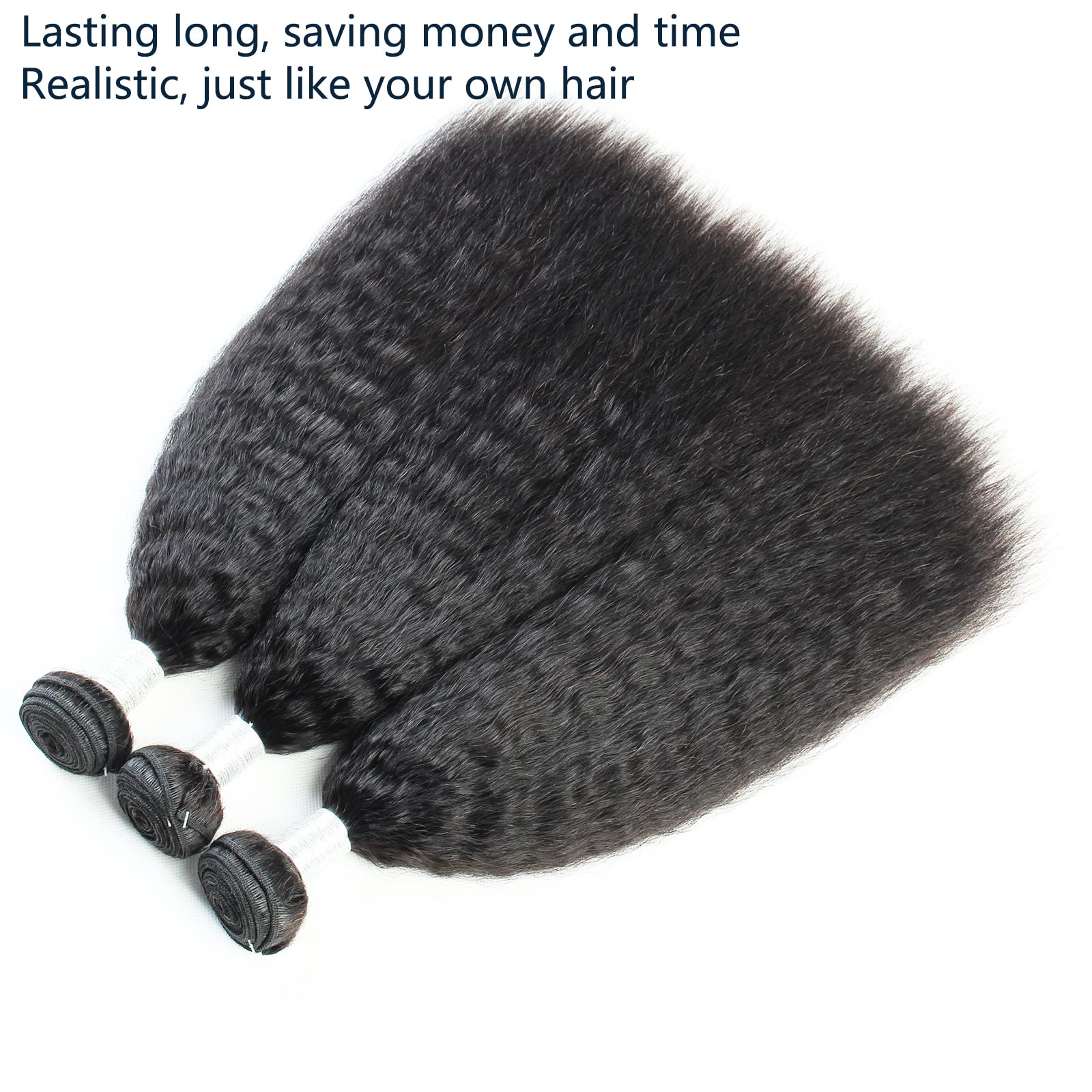 100% Unprocessed Brazilian Virgin Hair Bundles - Kinky Straight Yaki Weave 3 Bundles (22/24/26 Inch) | 12A Remy Human Hair Extensions in Natural Color | Perfect for Protective Styles, Weaves & Everyday Glam