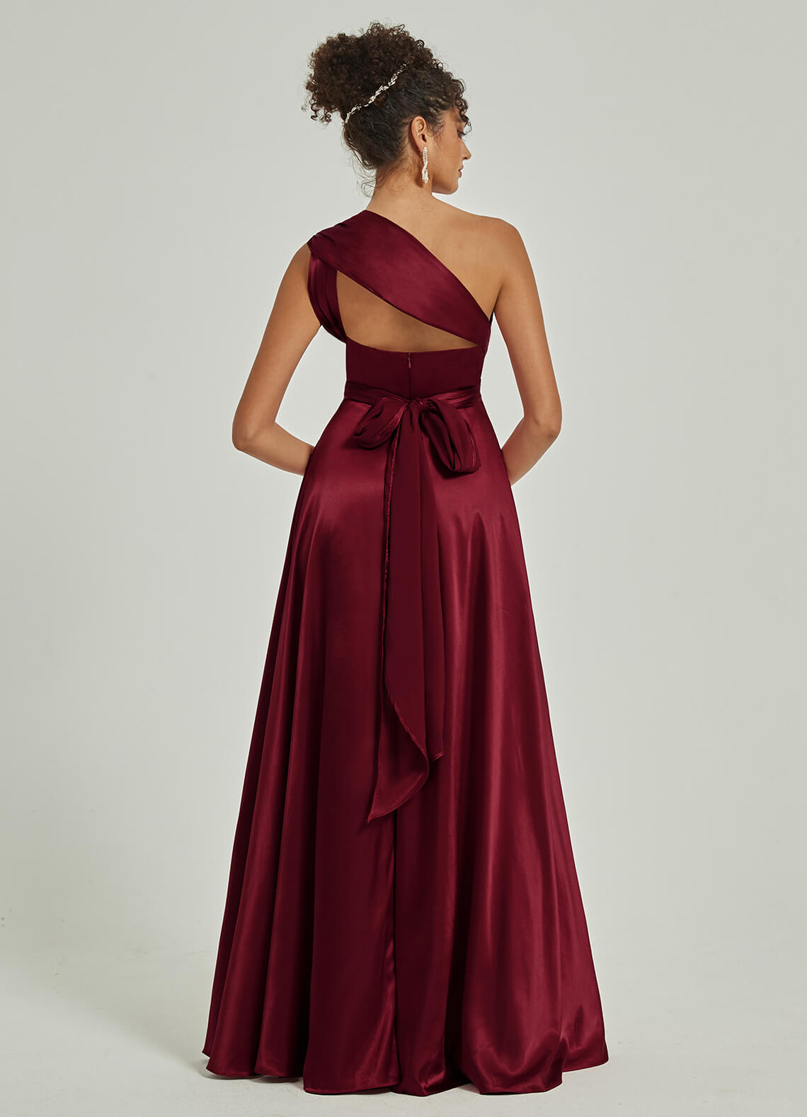 Burgundy Satin Convertible Bridesmaid Dress - Multi-Way Wrap A-Line Gown for Weddings, Parties & Formal Events