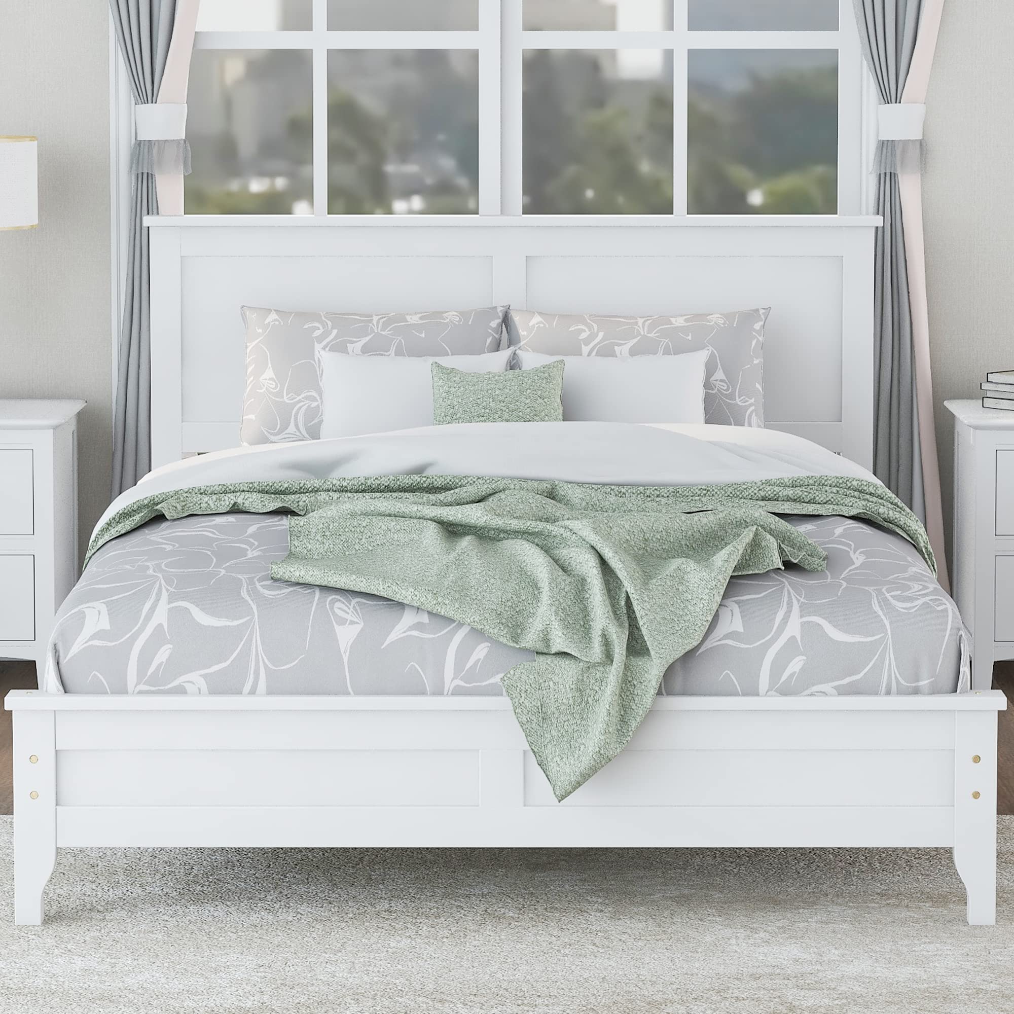 JULYFOX Solid Pine Wood Full Size Platform Bed Frame - Heavy Duty 600lbs Capacity, White Finish with Headboard & Footboard - No Box Spring Needed | Perfect for Modern Bedrooms, Guest Rooms & Dormitories