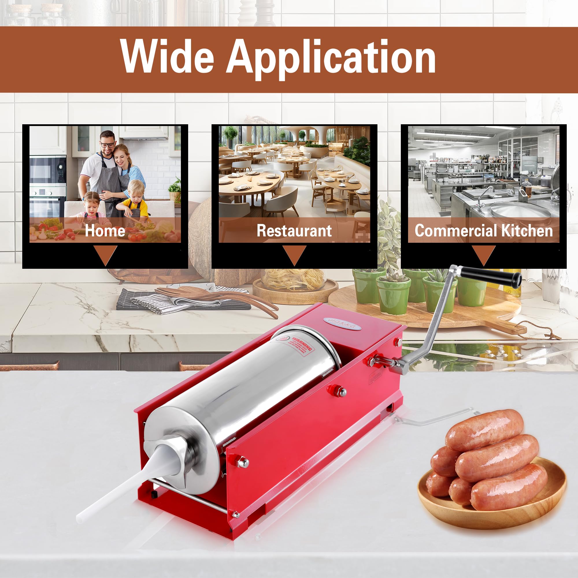 11 Lbs (5 Liter) Hakka 2-Speed Horizontal Sausage Stuffer - Heavy Duty Steel Sausage Maker for Home Kitchen & Commercial Use - Perfect for Making Italian, German, and Breakfast Sausages