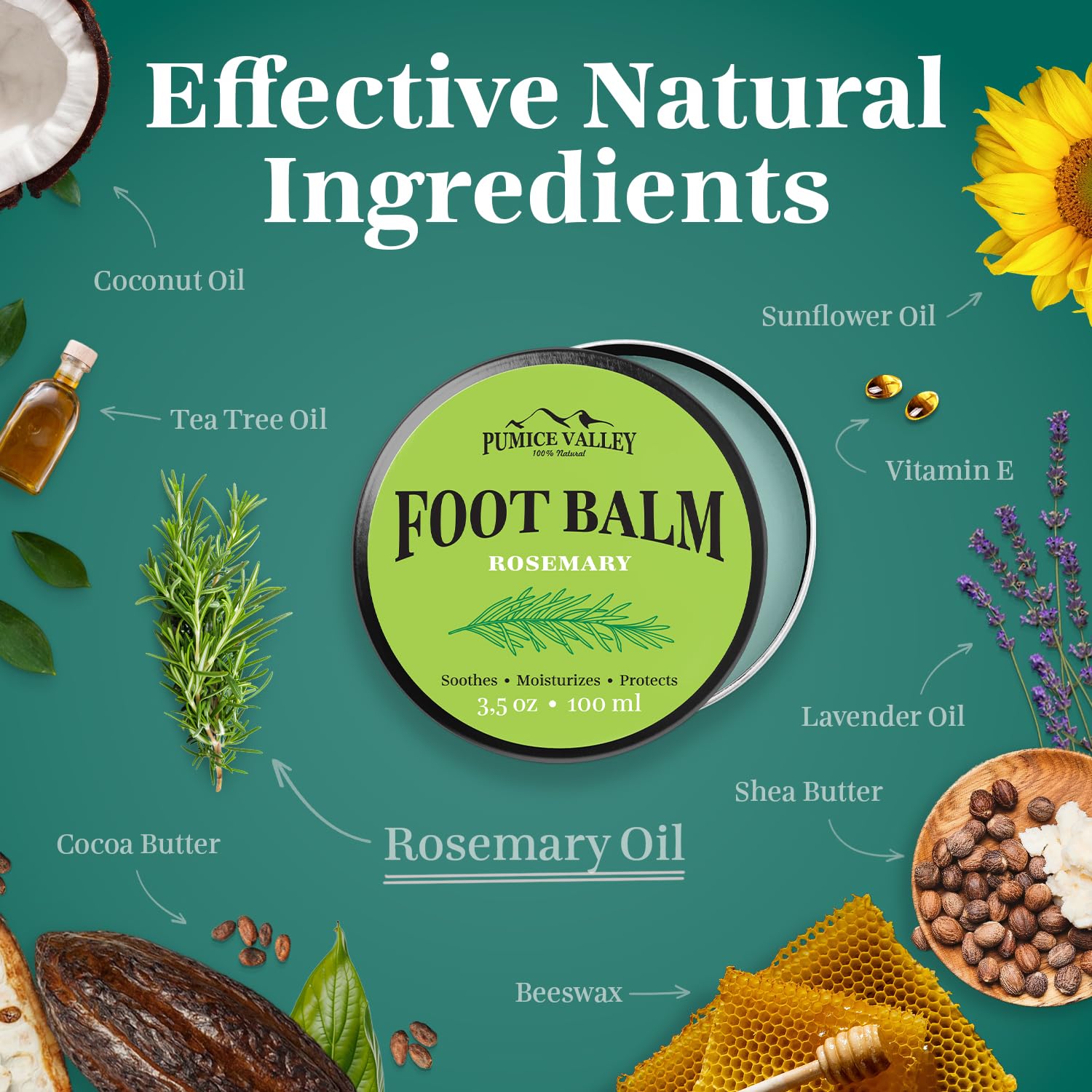 Pumice Valley Foot Balm Cream for Dry Cracked Heels & Calluses - Natural Moisturizing Foot Treatment with Rosemary - 3.5 Oz - Perfect for Pedicures, Foot Spa & Daily Foot Care