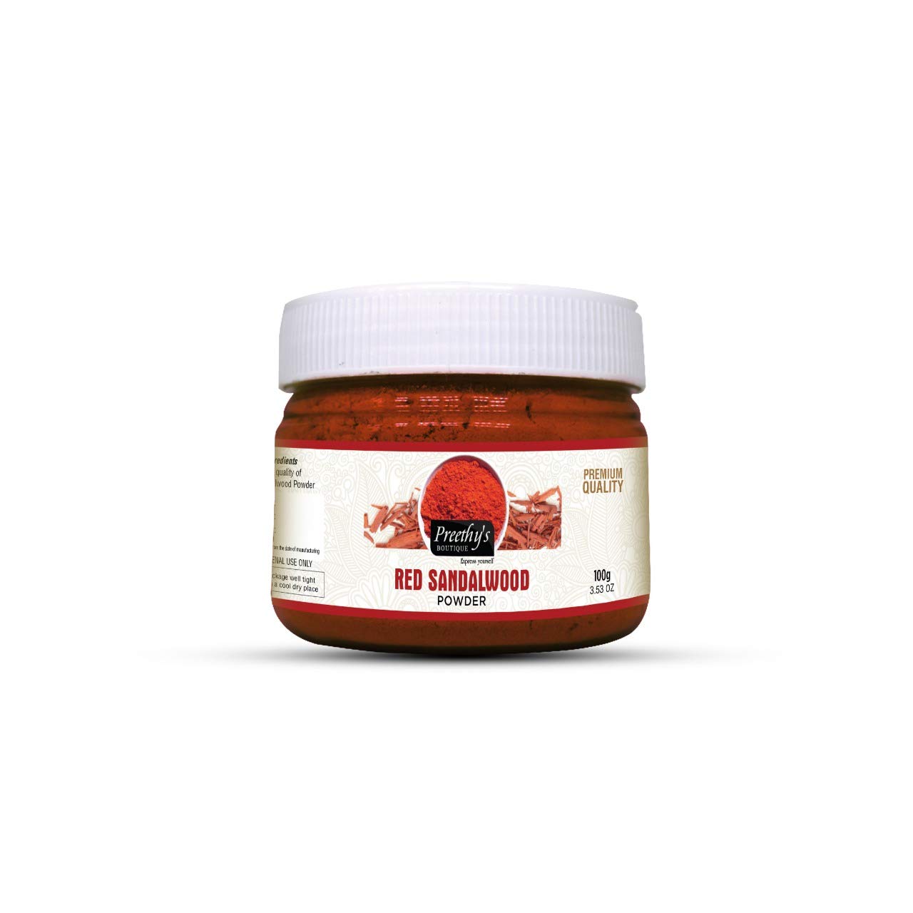 Preethy's Boutique Premium Red Sandalwood Powder (Raktha Chandan) - 100g Natural Ayurvedic Beauty & Skincare Ingredient for Face Masks, Soaps & Aromatherapy