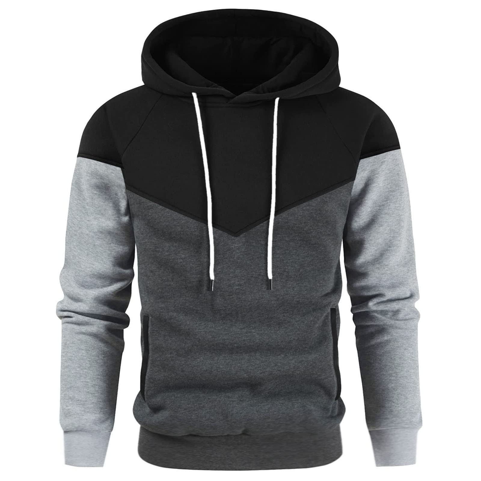 Men's Color Block Fleece Hoodie with Pocket - Warm Winter Pullover for Outdoor & Casual Wear