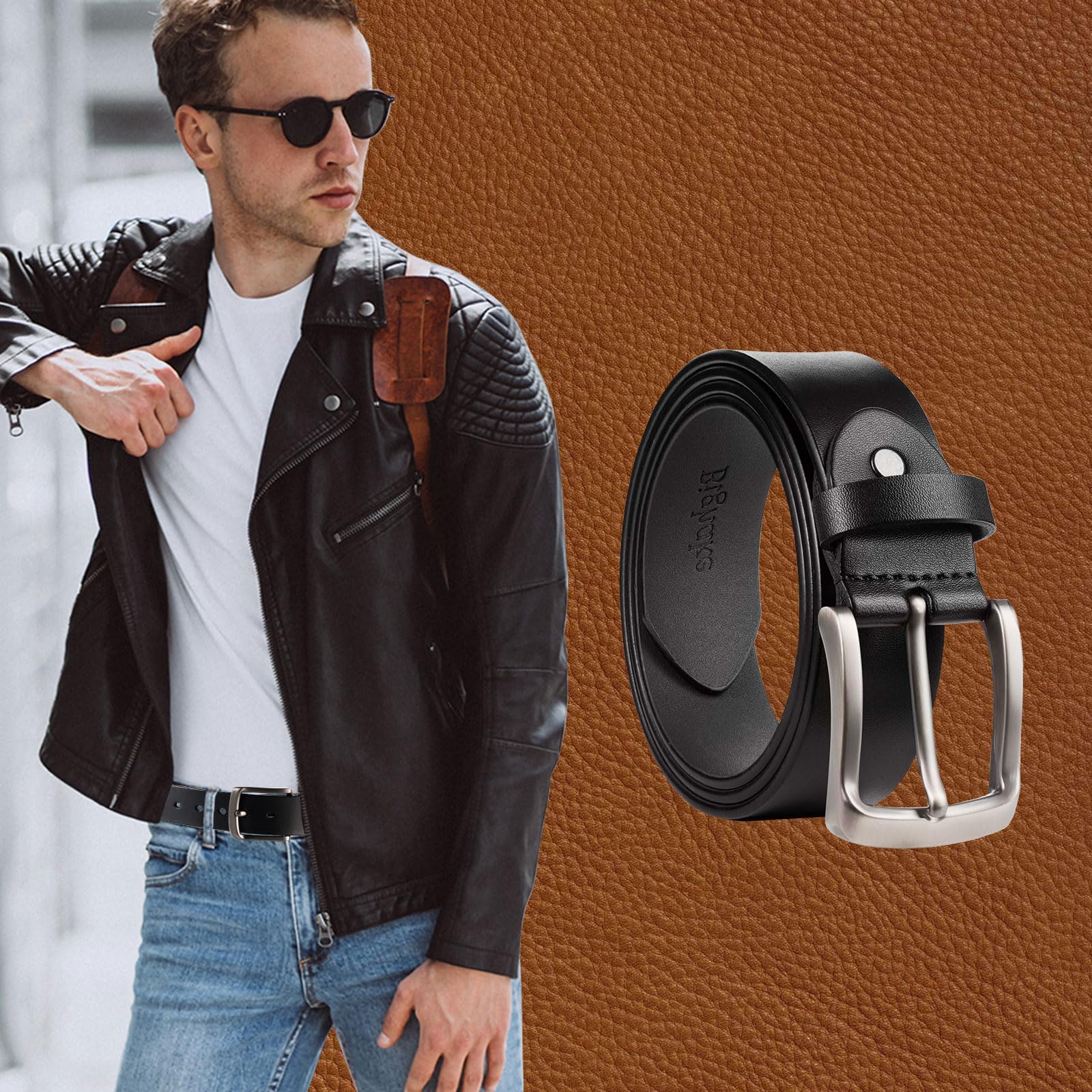 Premium Men's Genuine Leather Belt - Heavy Duty Work Belt for Jeans & Casual Wear | Handmade Durable Leather Belts for Everyday Use | Perfect for Office, Outdoor & Work Scenes