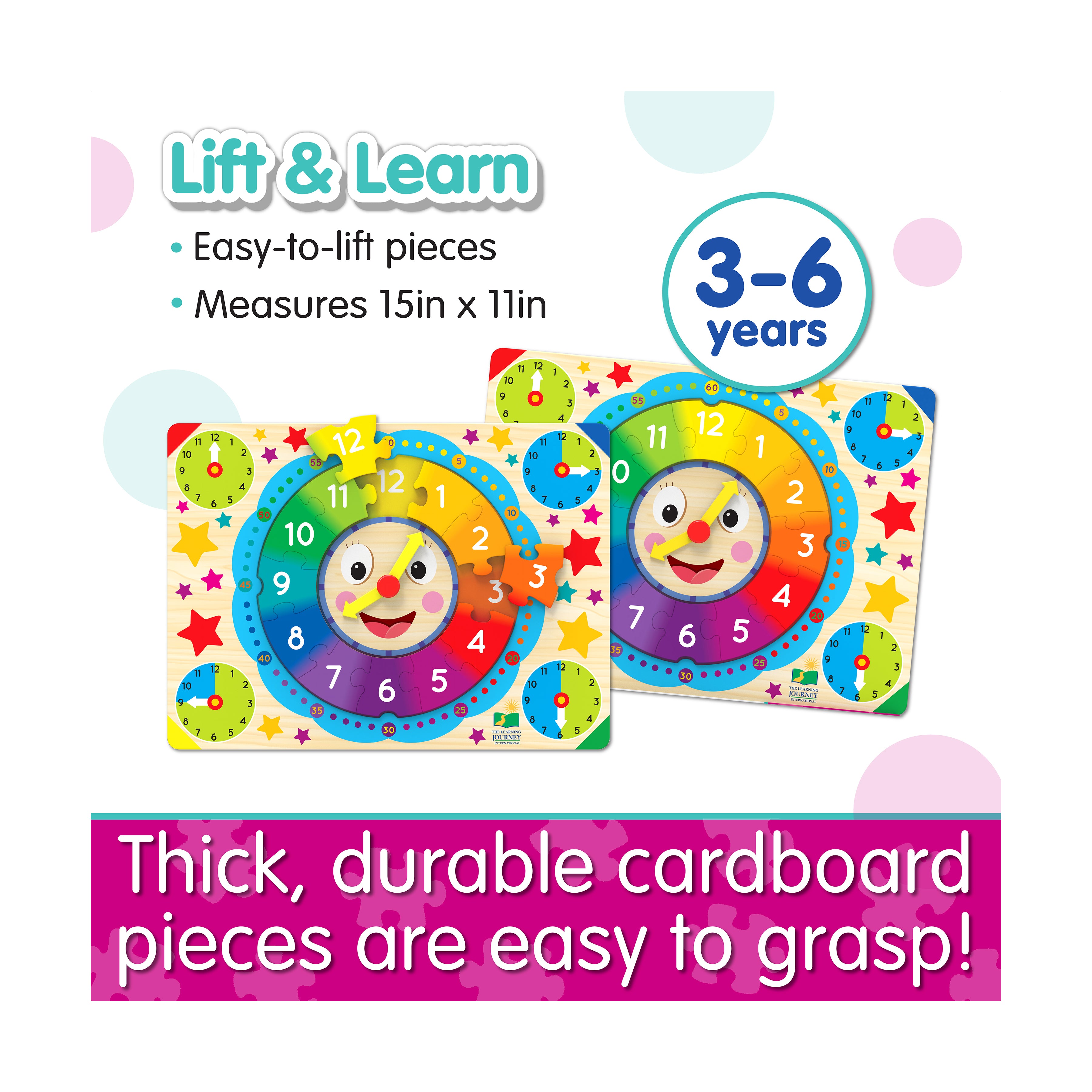 Colorful Time Telling Lift & Learn Clock Puzzle - 12 Piece Educational Toy for Kids | Perfect for Preschool Learning & Home Schooling Activities