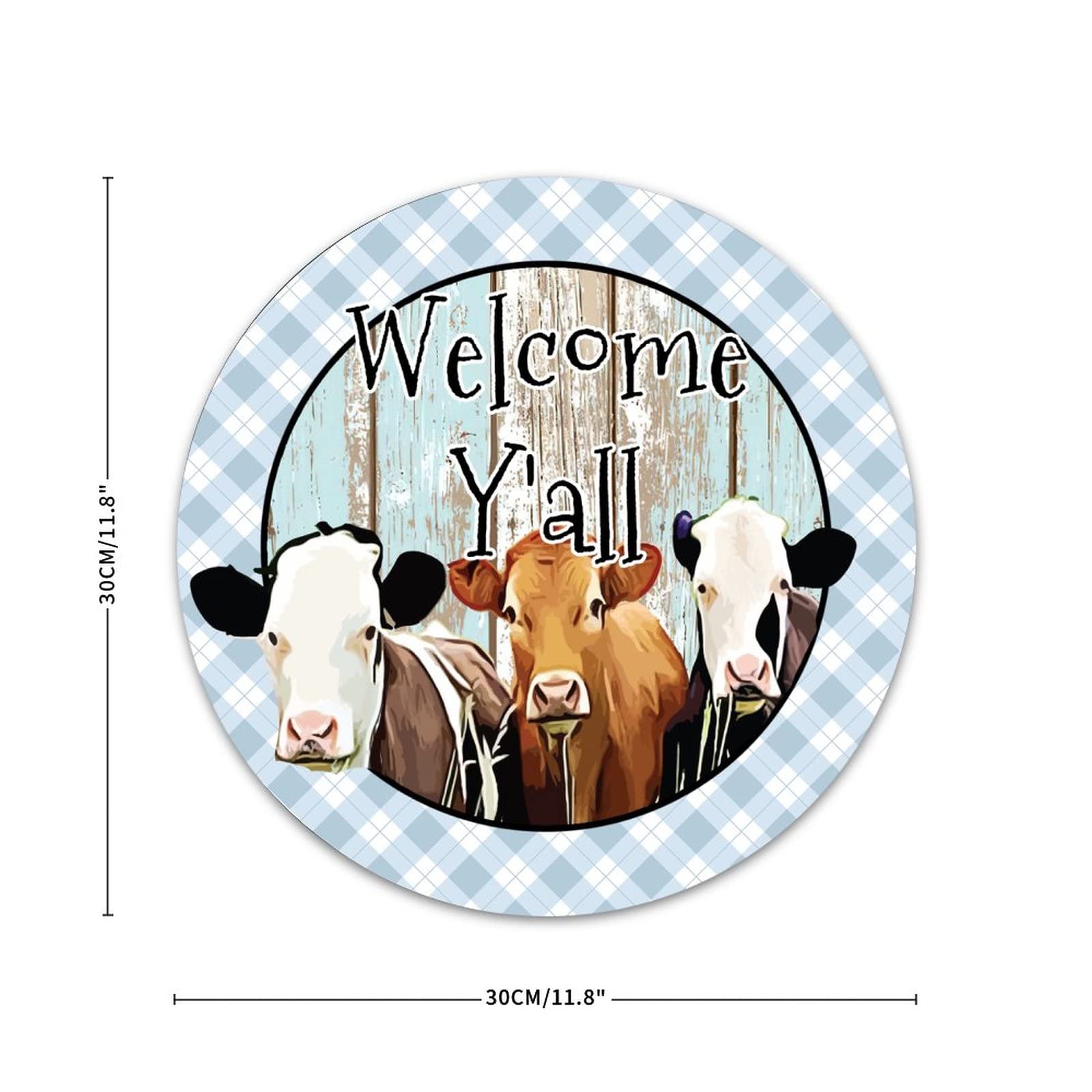 Farm Life Round Metal Sign - Irish Home Decor with 'Welcome Y'all' Cows Design - 12 Inch Rustic Wall Art for St. Patrick's Day, Living Room, Porch & Bedroom - Perfect Housewarming Gift for Country Style Homes