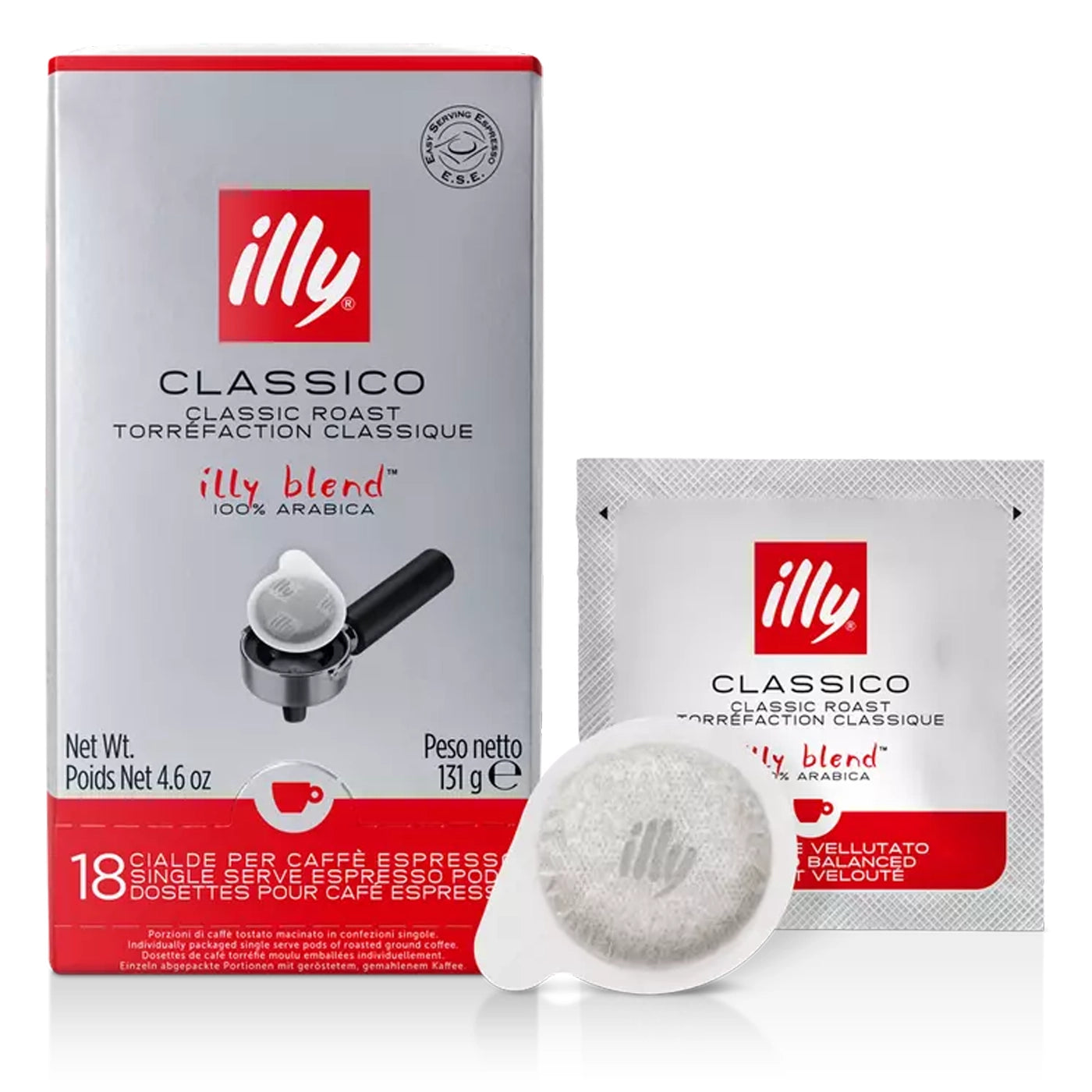 illy Classico Medium Roast Espresso E.S.E Pods - 18 Count - Compatible with Most Espresso Machines - Perfect for Home & Office Coffee Breaks