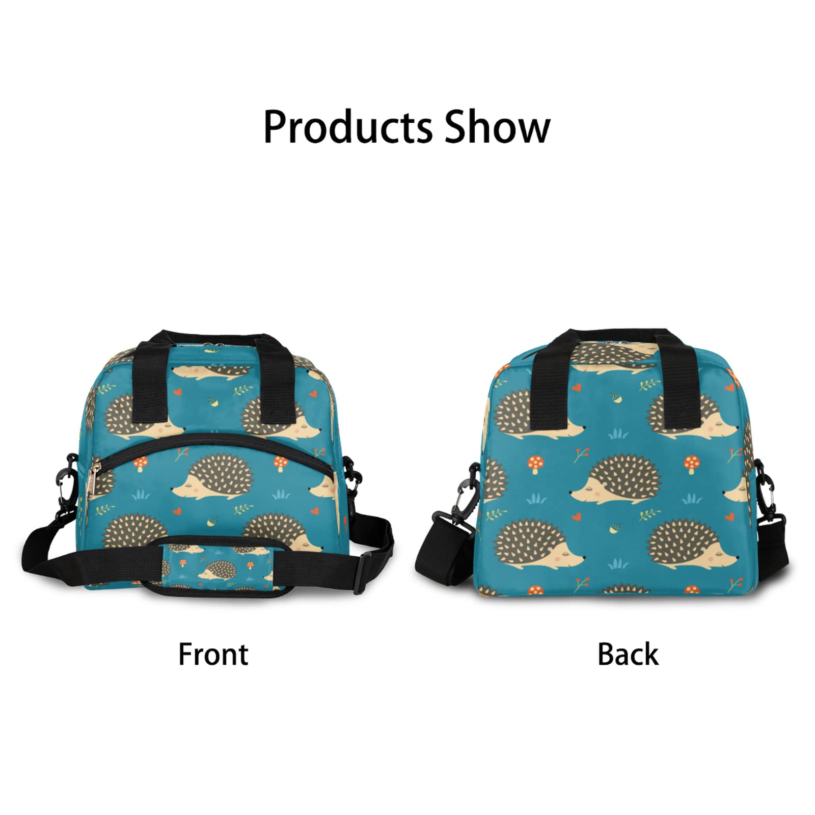 Leakproof Hedgehog Insulated Lunch Bag with Front Pocket & Shoulder Strap - Water-resistant Thermal Cooler Tote for Picnic, Hiking, Beach, Work - Cute Animal Lunch Box for Adults & Kids