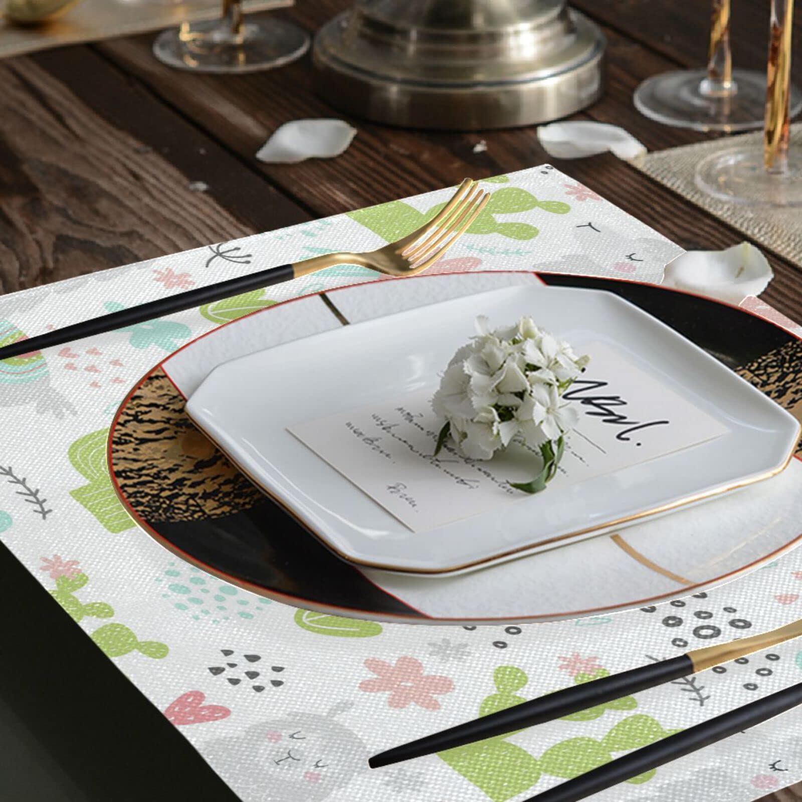 Stylish Llama Cactus Placemats Set of 4 - Washable & Heat-Resistant 12x18 Inch Alpaca Plant Table Mats for Kitchen & Dining Decor | Perfect for Family Dinners, Parties, and Home Decor