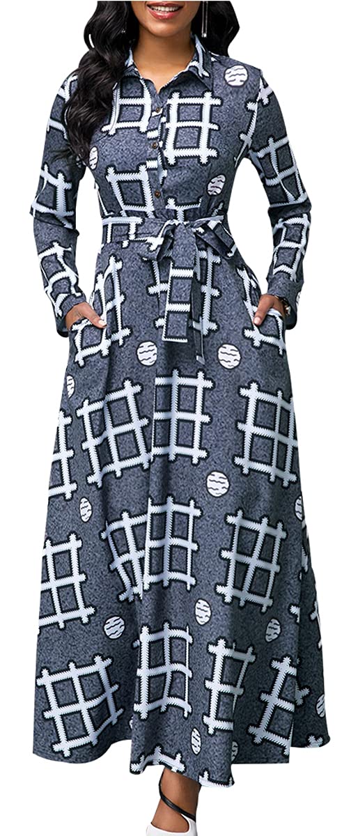 MsavigVice Women's Maxi Dress with Pockets - Button Down Long Casual Dress, V Neck Floral Print Loose Prom Dress for Summer, Beach, Wedding & Party Outfits