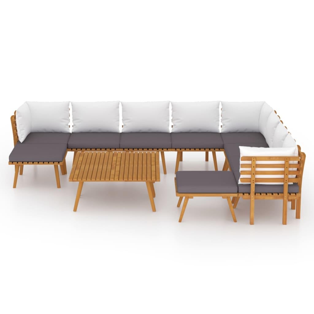 vidaXL 12-Piece Patio Lounge Set with Padded Cushions - Solid Acacia Wood Outdoor Furniture, Weather-Resistant Garden Sofa Set for Backyard, Poolside & Terrace Relaxation