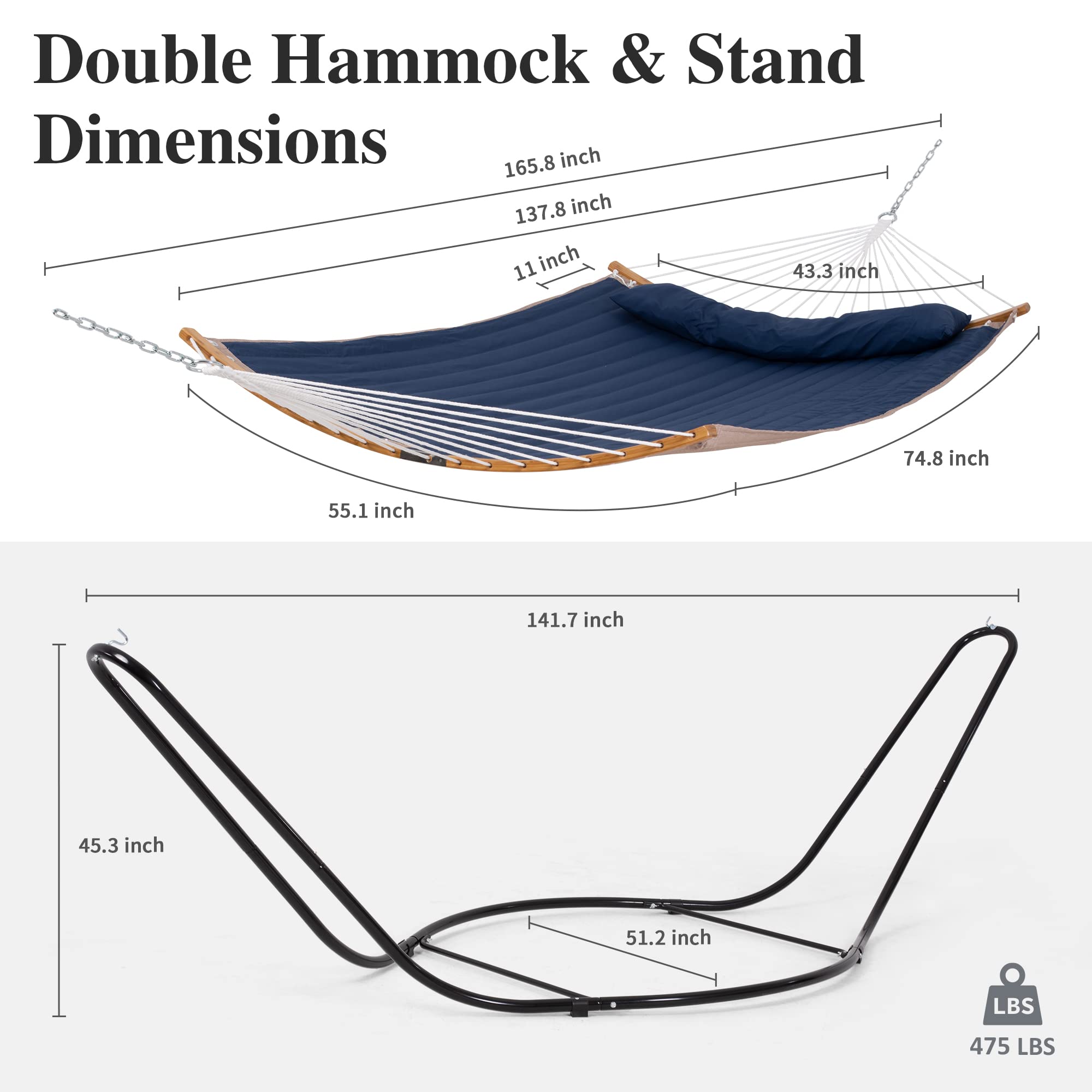 Premium Free Standing Hammock with Heavy Duty Stand - SUNCREAT Outdoor Patio Hammock for Backyard, Garden, Camping (Navy Blue) | Relaxing Lounger for Poolside, Beach & Vacation Getaways