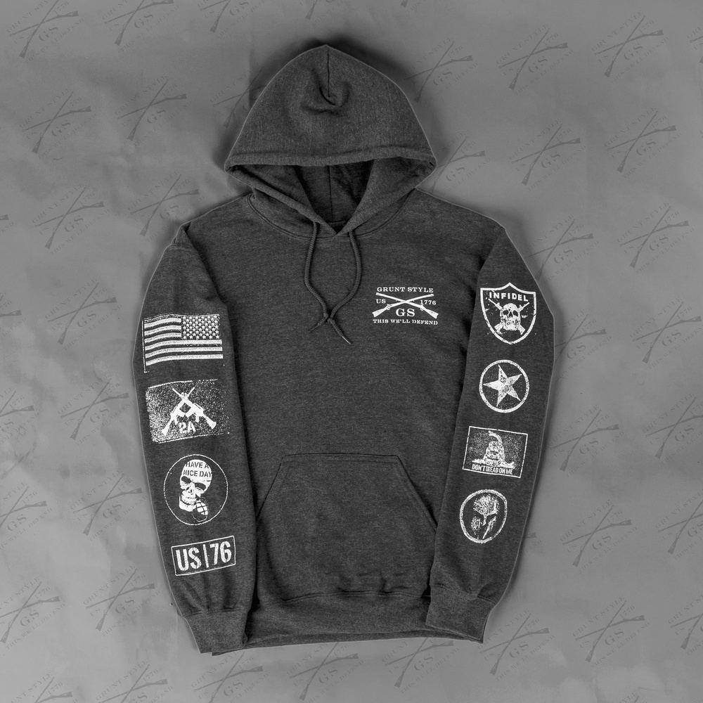 Patch Hoodie Dark Heather - Trendy Embroidered Sweatshirt for Men & Women | Perfect for Casual Wear, Street Style & Outdoor Activities