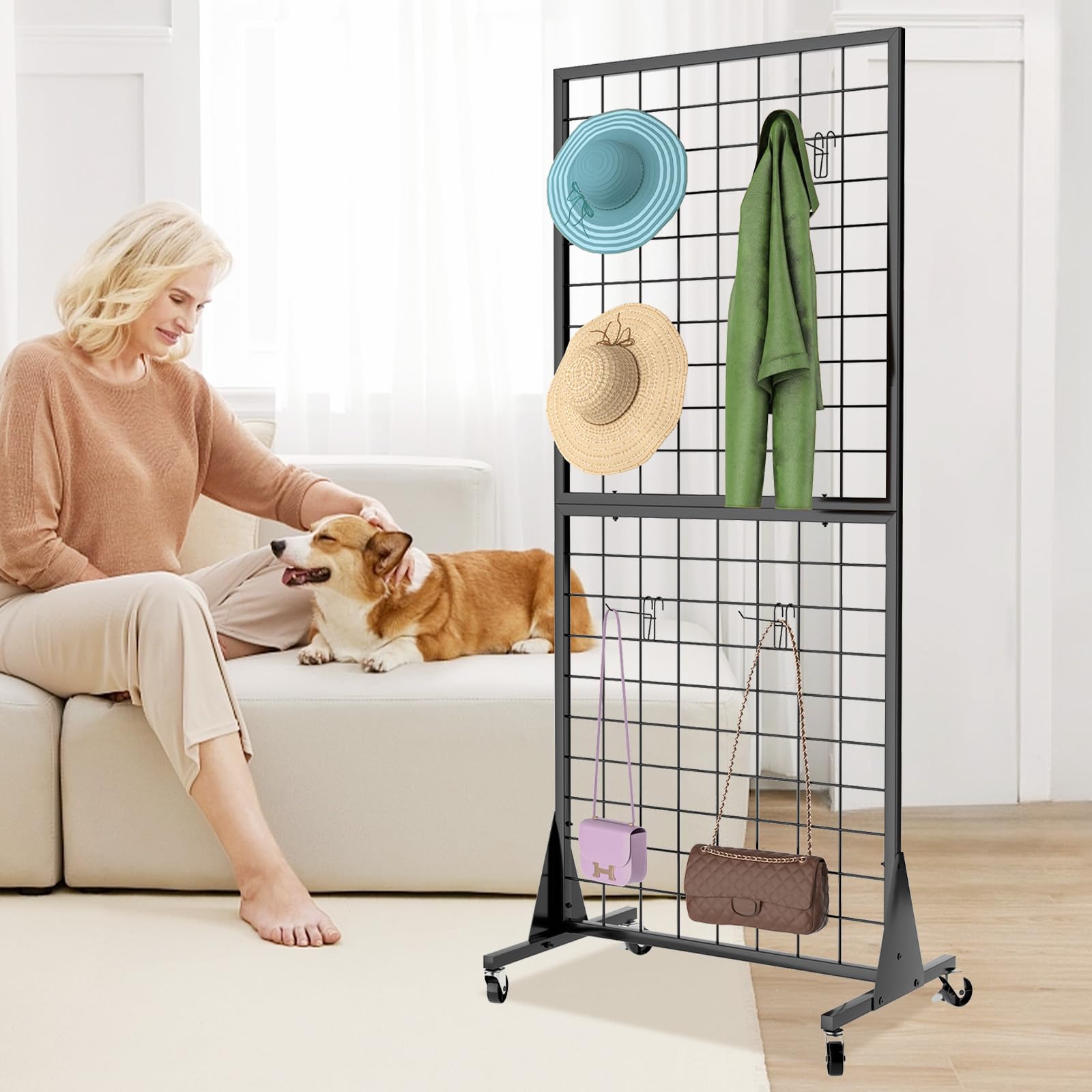 3-Pack Heavy Duty 2'x5.5' Ft Gridwall Panel Display Stands with Triangle Base - Floor Standing Retail Display Rack with 20 Hooks for Store, Boutique, Art Show & Trade Show Displays | Perfect for Clothing, Jewelry, Handbags & Artwork Exhibition