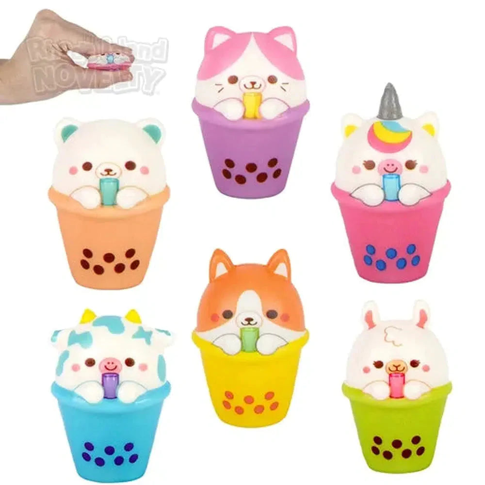 2 Pack Mini Squishy Animal Bubble Tea Toys - Cute Stress Relief Fidget Sensory Toys for Kids & Adults - Perfect for Party Favors, Gifts, and Relaxation