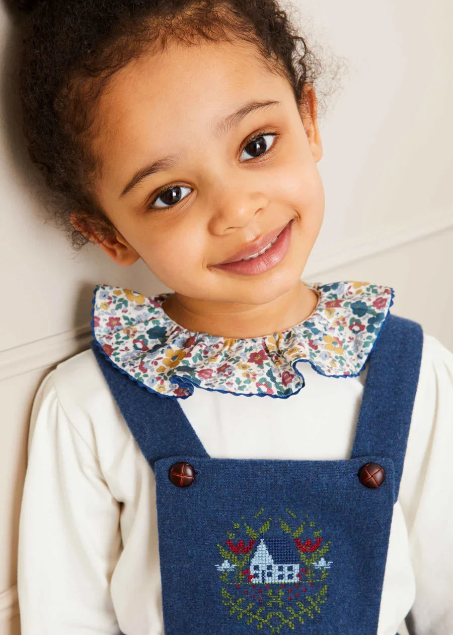Blue Wool Embroidered Skirt for Baby Girls | Soft Winter Dress for Special Occasions & Photo Shoots