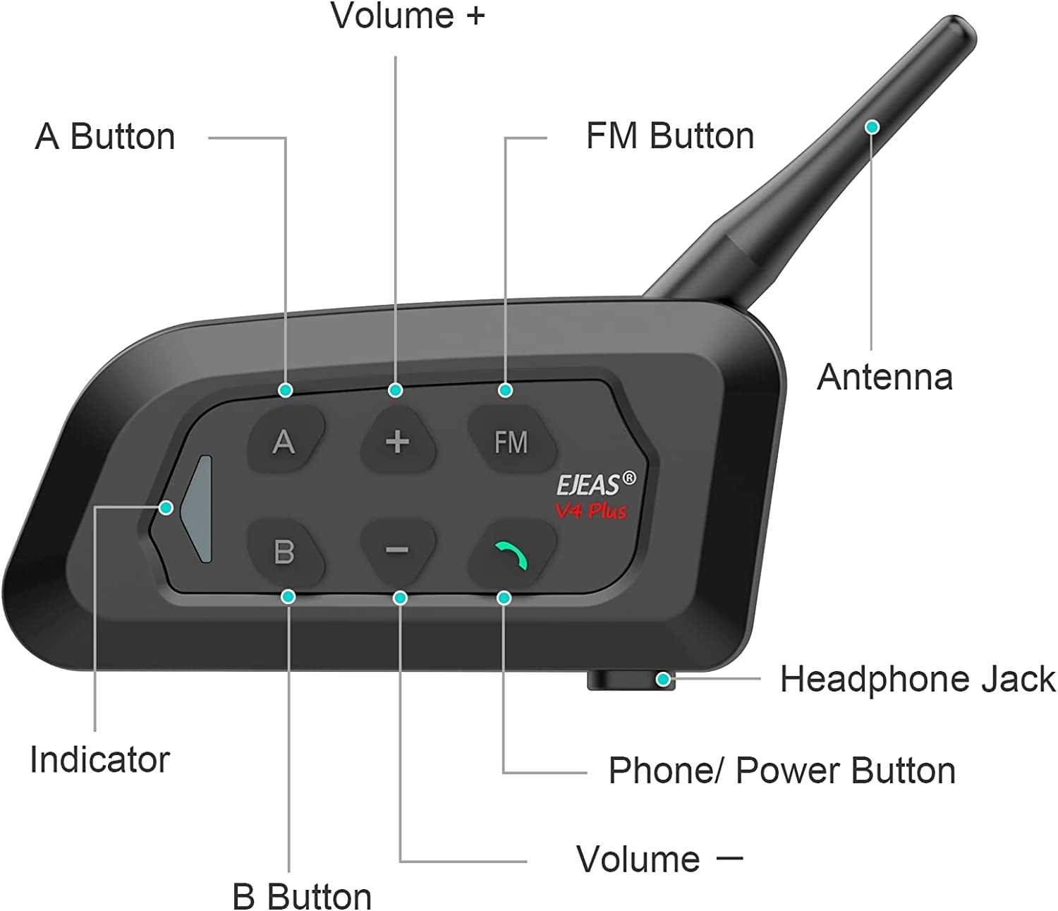 EJEAS V4C Plus Professional Football Referee Headset - Bluetooth 5.1 Wireless Communication System with Noise Cancelling, Waterproof Design & FM Radio for 4-Person Team (Includes Armband) - Perfect for Soccer Matches, Sports Events & Group Coordination