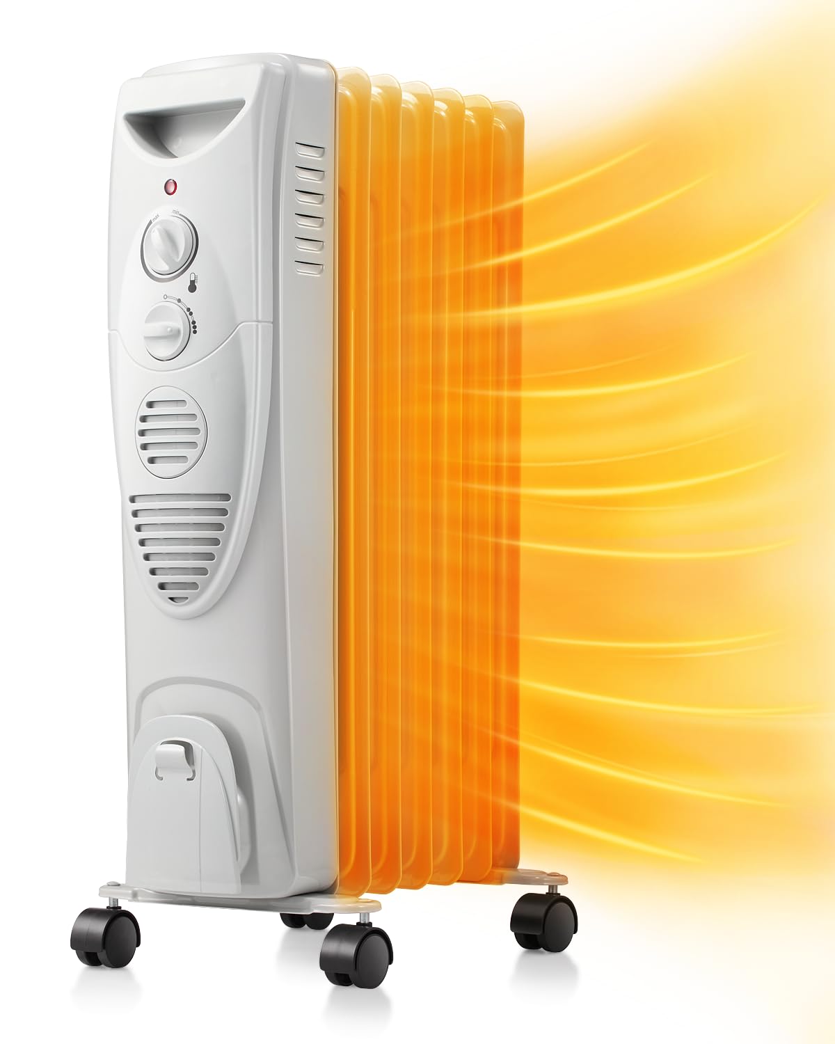 R.W.FLAME 1500W Oil Filled Radiator Heater with 3 Heat Settings & Adjustable Thermostat - Portable Space Heater for Home, Office, Bedroom - Quiet Operation with Tip-Over & Overheating Protection (27 Inch, Grey) - Perfect for Winter Heating & Energy Saving