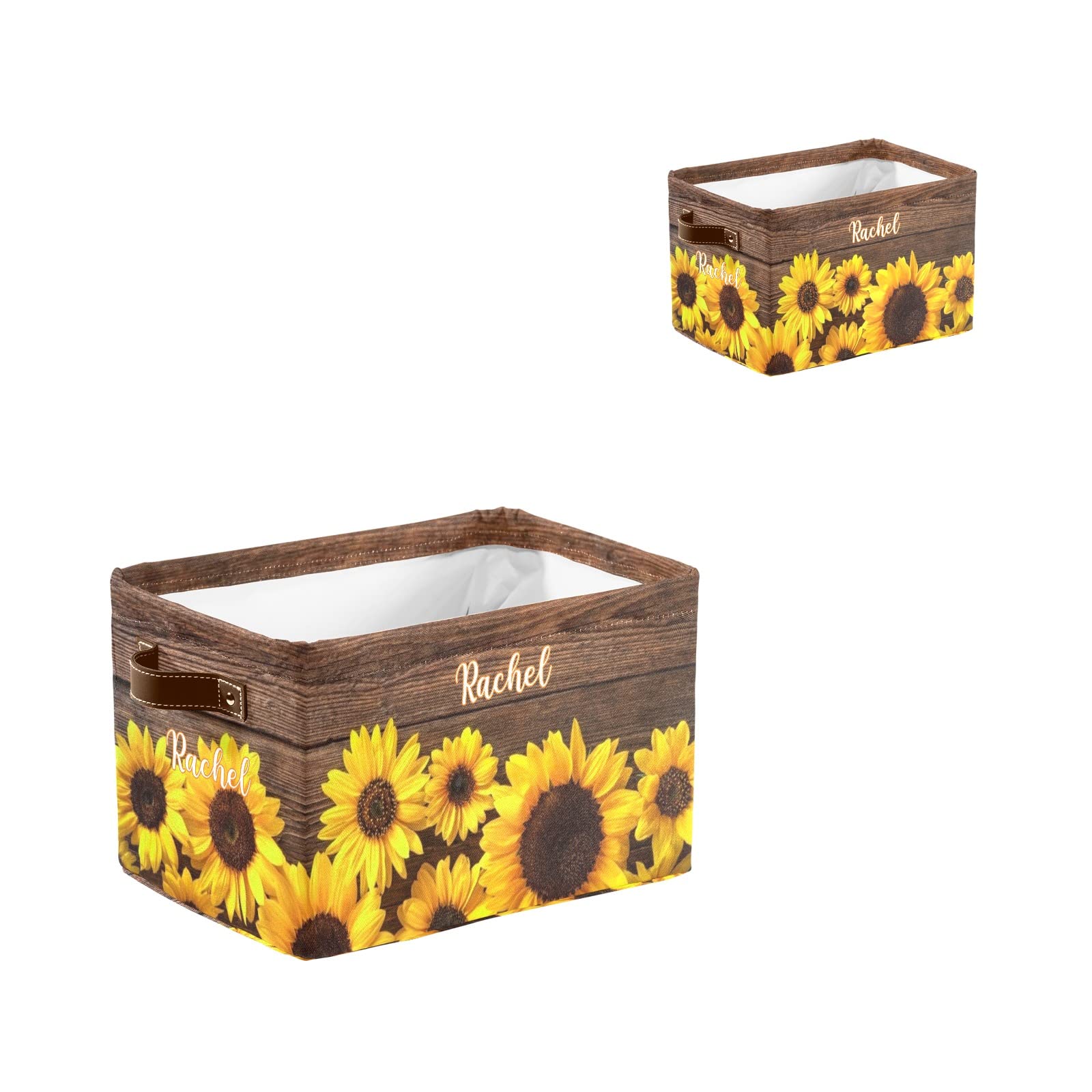 Personalized Sunflower Wooden Storage Bins with Handles - Custom Home Organizer for Nursery, Toys & Clothes (1-Pack) | Perfect for Kids' Room, Playroom & Closet Organization