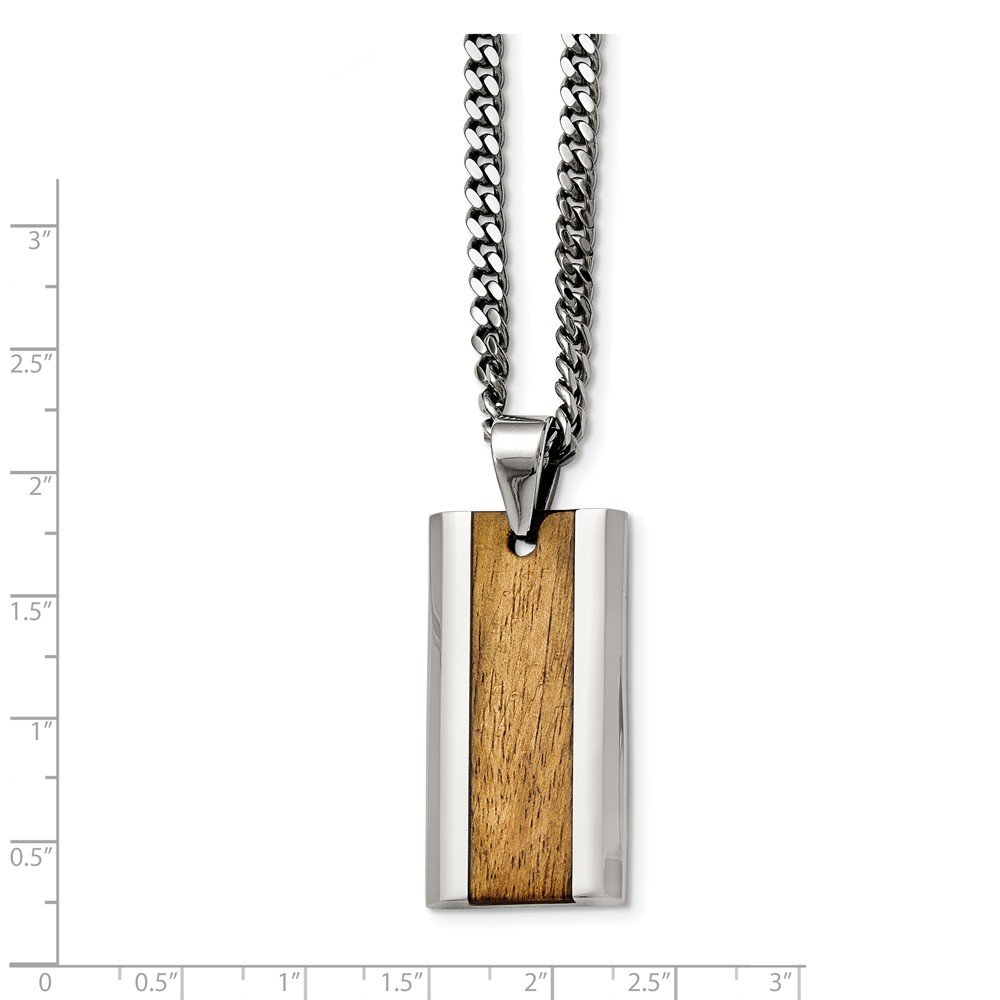 Premium Stainless Steel Men's Pendant Necklace with Wood Inlay & Enamel Design - 20