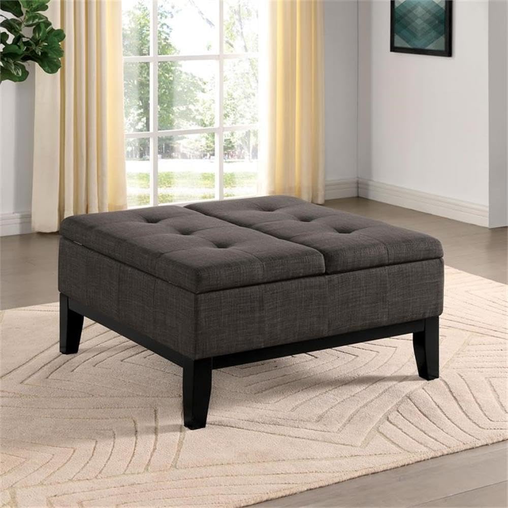 Furniture of America Fernee Transitional Fabric Storage Ottoman in Gray - Stylish Footrest, Extra Seating & Hidden Storage for Living Room, Bedroom or Office