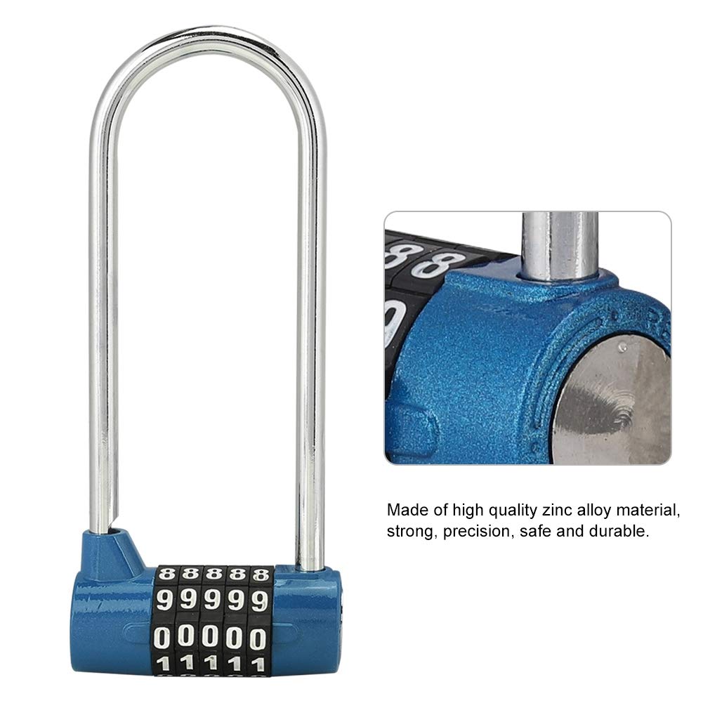 Sonew 5-Digit Combination Alloy Padlock - U-Shape Security Code Lock with Extra Long Shackle for Cabinet, Door, Locker - Resettable Combo Lock for Gym, School, Storage (Blue) - Ideal for Lockers, Toolboxes, and Outdoor Gates