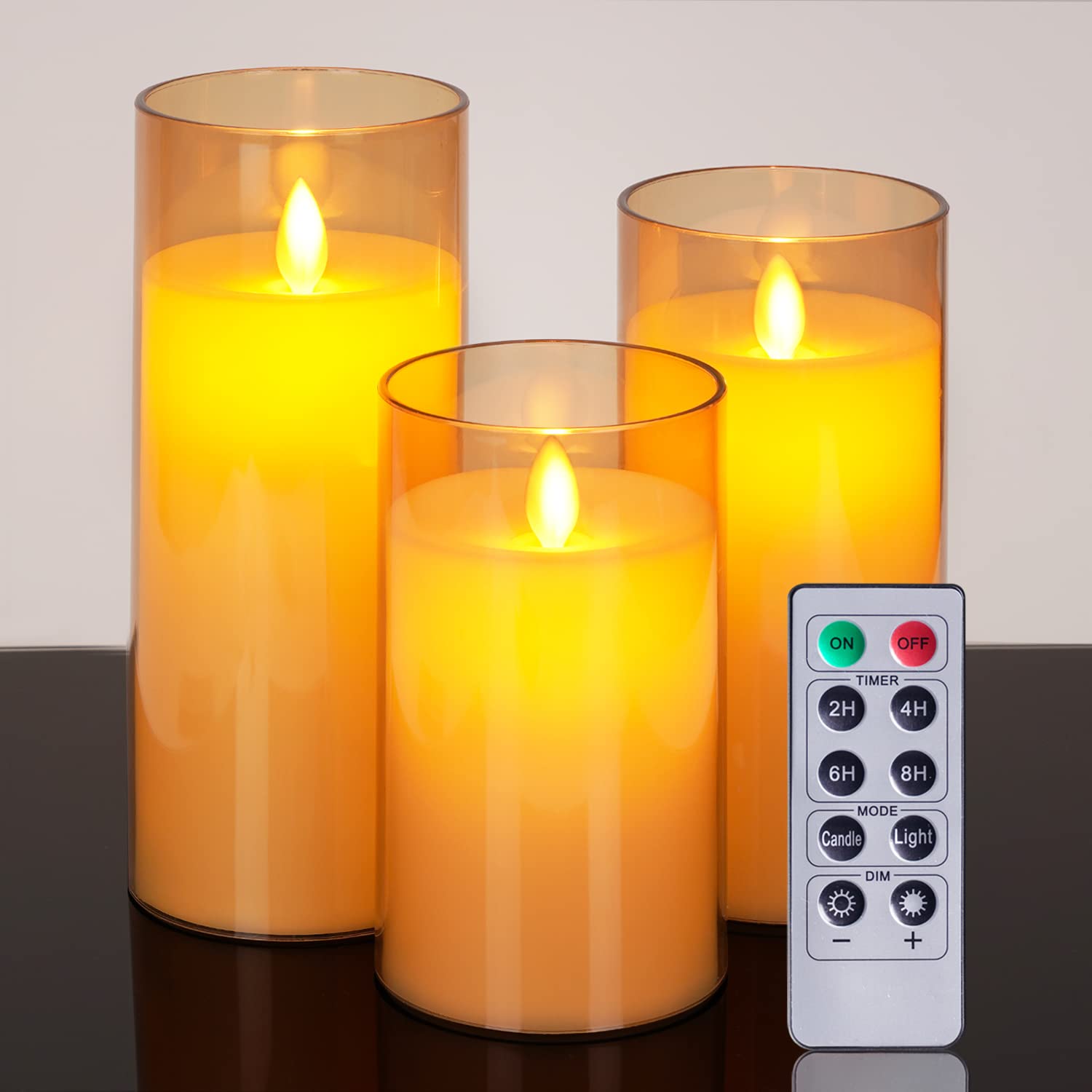 Raycare Flameless LED Candles - Battery Operated Flickering Candles with Remote & Timer, Realistic Moving Flame Effect, Set of 3 - Perfect for Home Decor, Wedding Centerpieces, and Romantic Ambiance