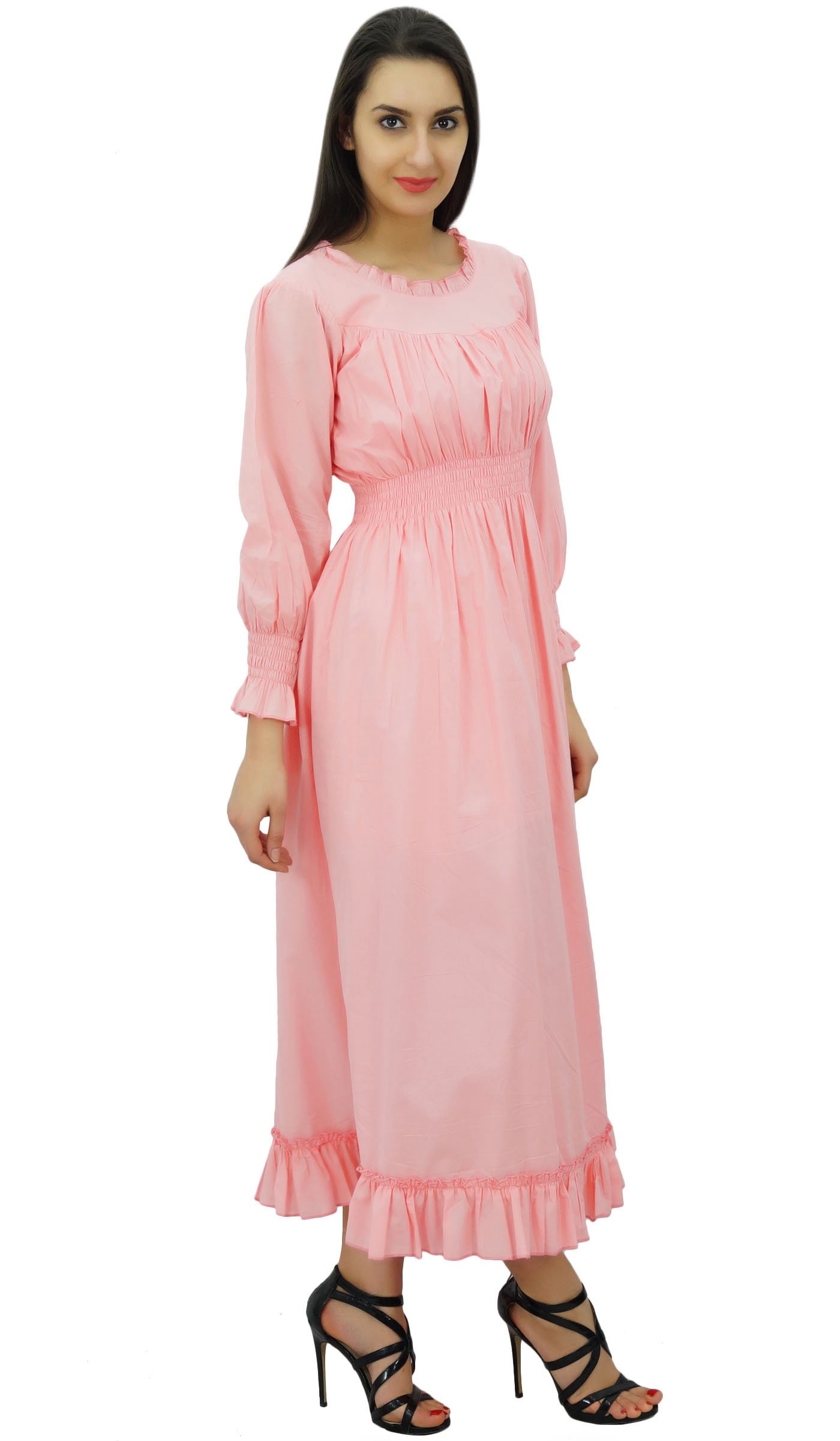 Bimba Women's Cotton Smocked Waist Long Casual Maxi Dress - Flowy Summer Beach Dress for Vacation, Brunch & Outdoor Events