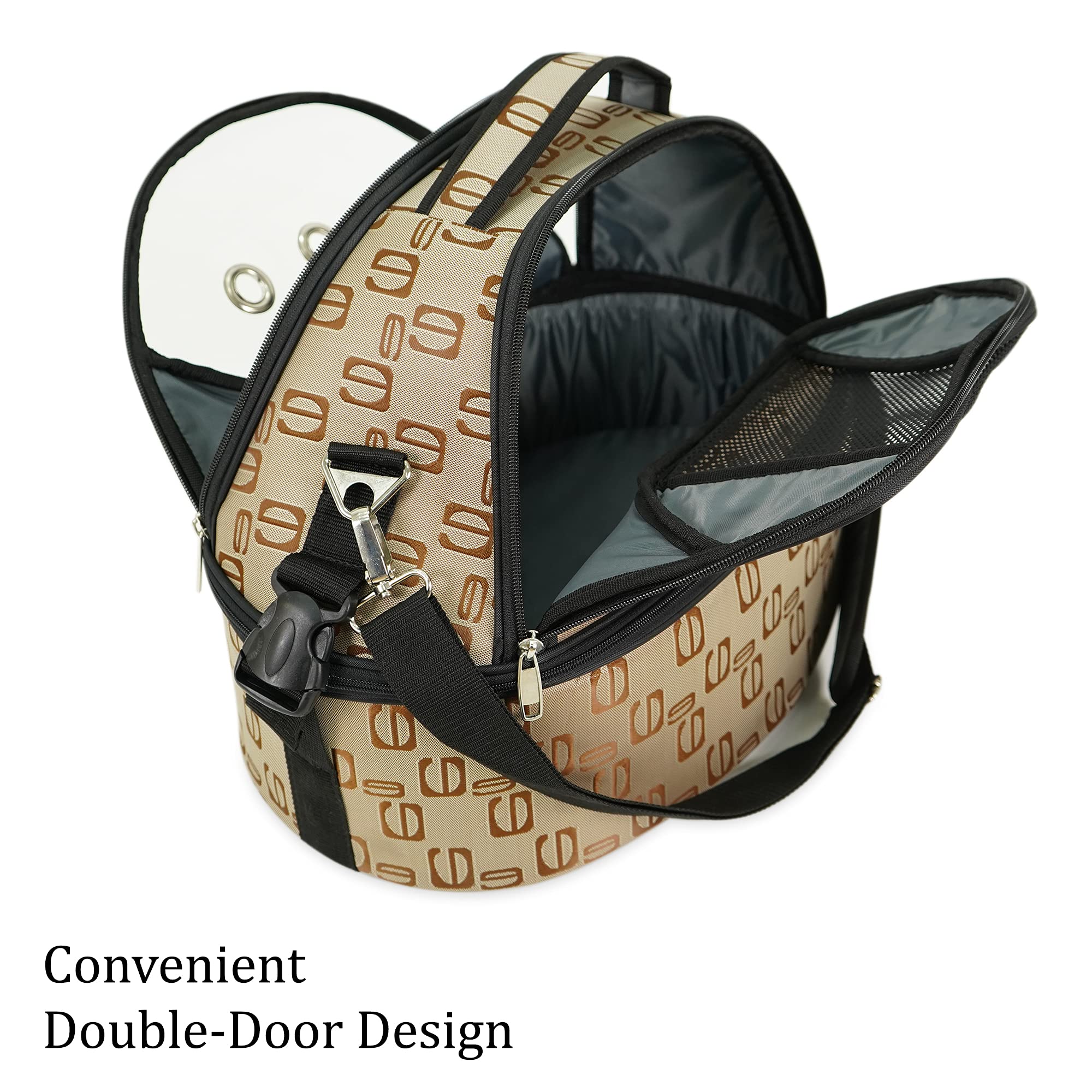 SUSSEXHOME Small Pet Carrier for Dogs & Cats - Waterproof Travel Bag with Clear Window & Adjustable Strap - 15.7 x 17.3 x 11.8 Inch Beige Pattern - Perfect for Air Travel, Vet Visits & Outdoor Adventures