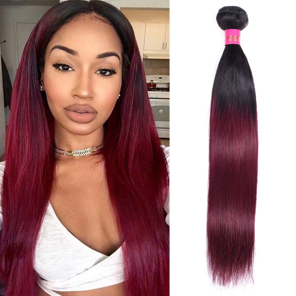 WOME Ombre Burgundy Peruvian Human Hair Bundles - Silky Straight Hair Weft Extensions (22