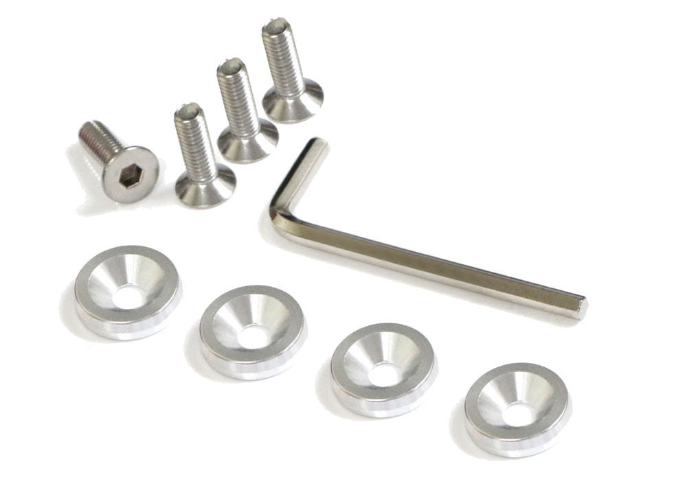 JDM Racing Style Silver Aluminum Washers Bolts Kit (4-Piece) - Car Fender & Bumper Fastener Set for Honda, Toyota, Nissan - Perfect for Auto Repair, Custom Builds & Performance Upgrades