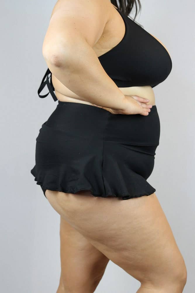 Matte Black Mid Waist Plus Size Skort for Women - Comfortable Athletic Skirt Shorts for Yoga, Running & Casual Wear