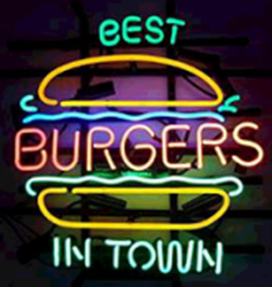 Queen Sense 24x20 Inch Best Burgers In Town Neon Sign - Vintage Diner Style LED Light for Man Cave, Bar, Pub & Restaurant Decor - Perfect Beer Lover Gift for Home & Business Use