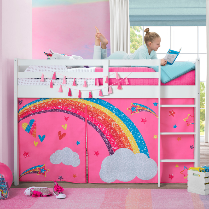 JoJo Siwa Twin Loft Bed Tent & Curtain Set - Pink Glitter Canopy for Kids Room Decor (Bed Sold Separately) - Perfect for Sleepovers, Playtime & Princess Themed Bedrooms